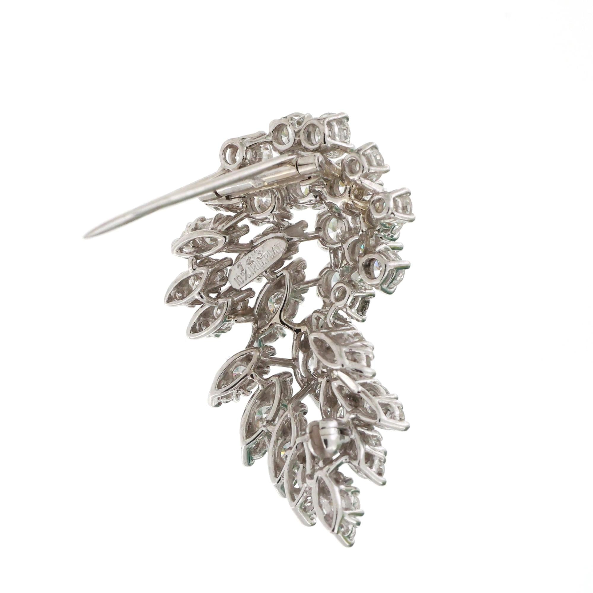 5.00 TW Diamond Floral Brooch Pin Platinum 1.40" Ladies Vintage Estate