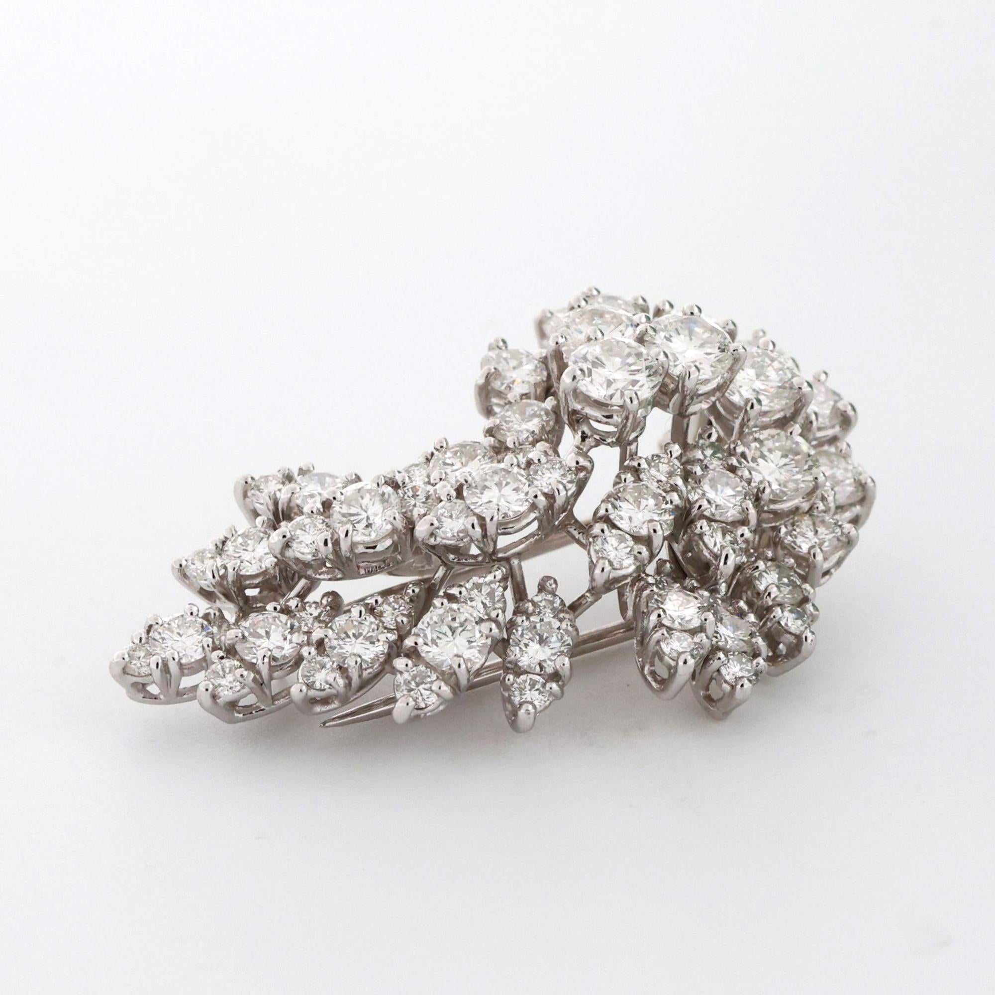 5.00 TW Diamond Floral Brooch Pin Platinum 1.40" Ladies Vintage Estate