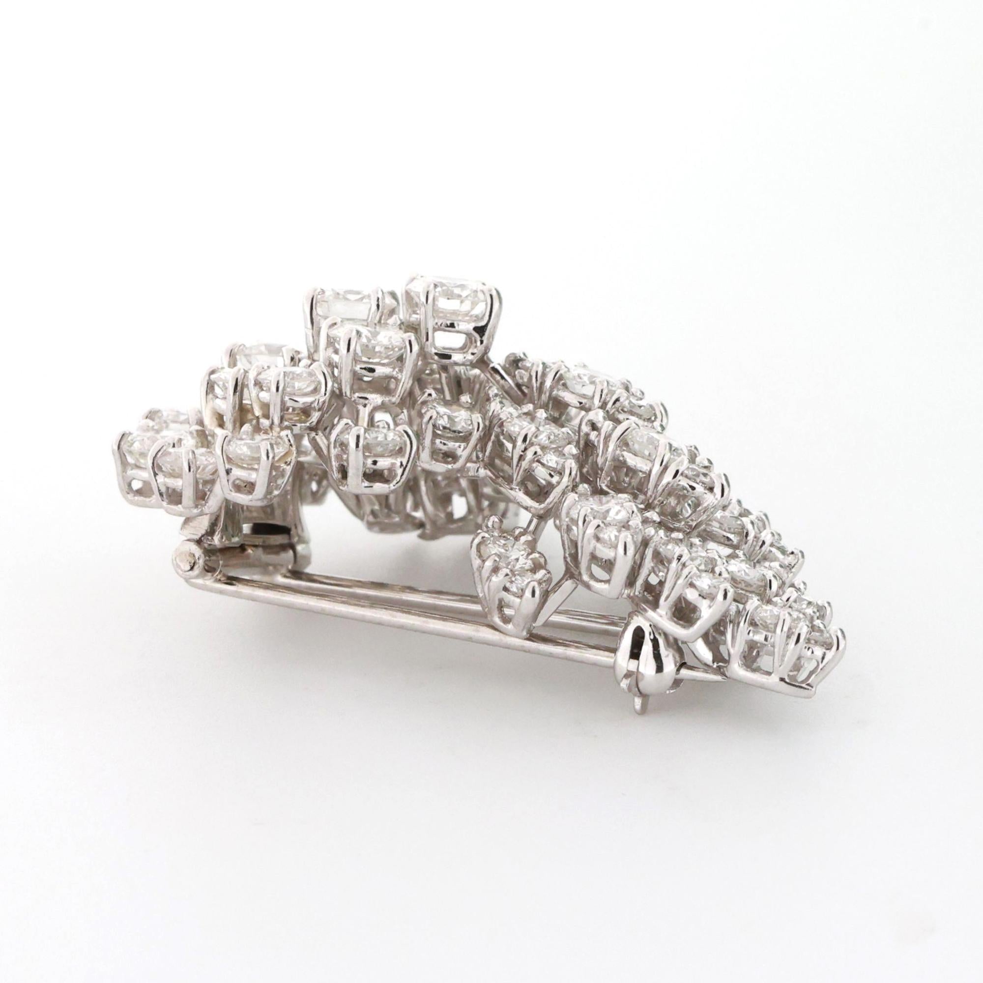 5.00 TW Diamond Floral Brooch Pin Platinum 1.40" Ladies Vintage Estate
