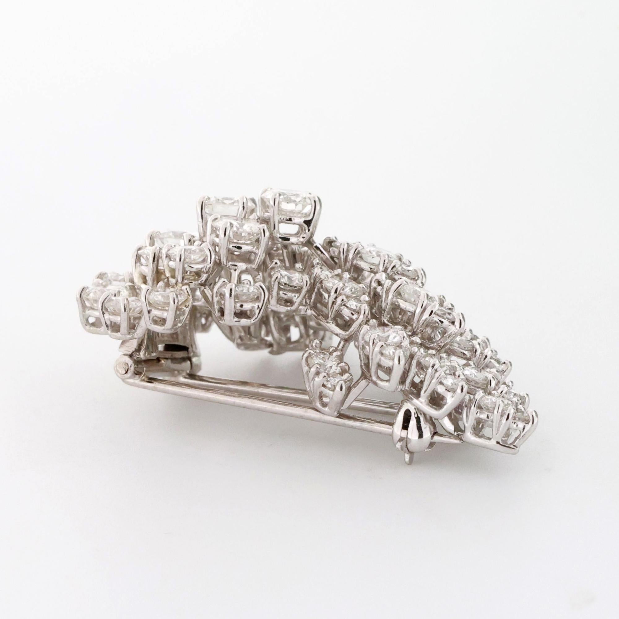 5.00 TW Diamond Floral Brooch Pin Platinum 1.40" Ladies Vintage Estate