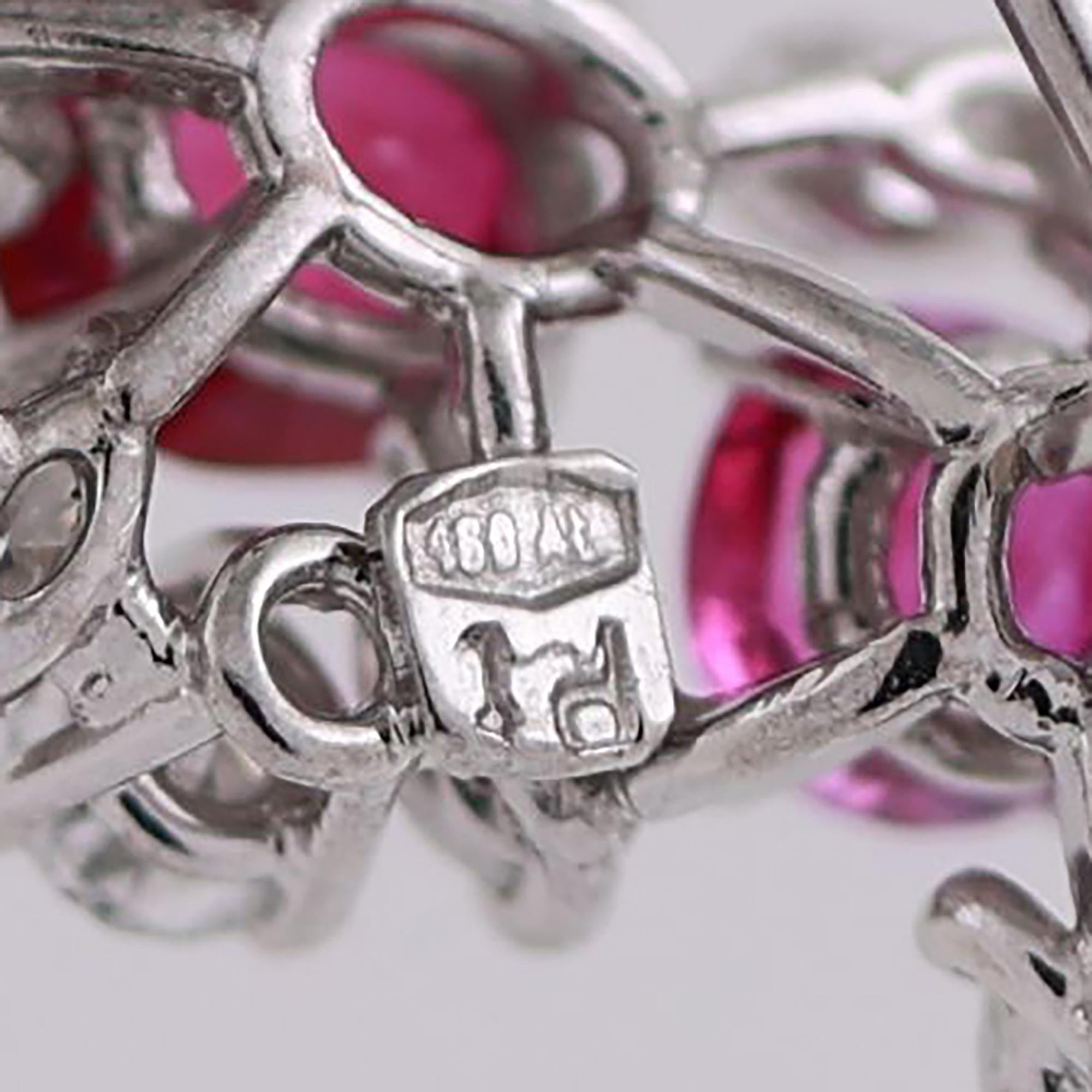 GIA Certified Burmese Ruby Diamond Floral Brooch Pin Platinum 7.10CTW No Heat
