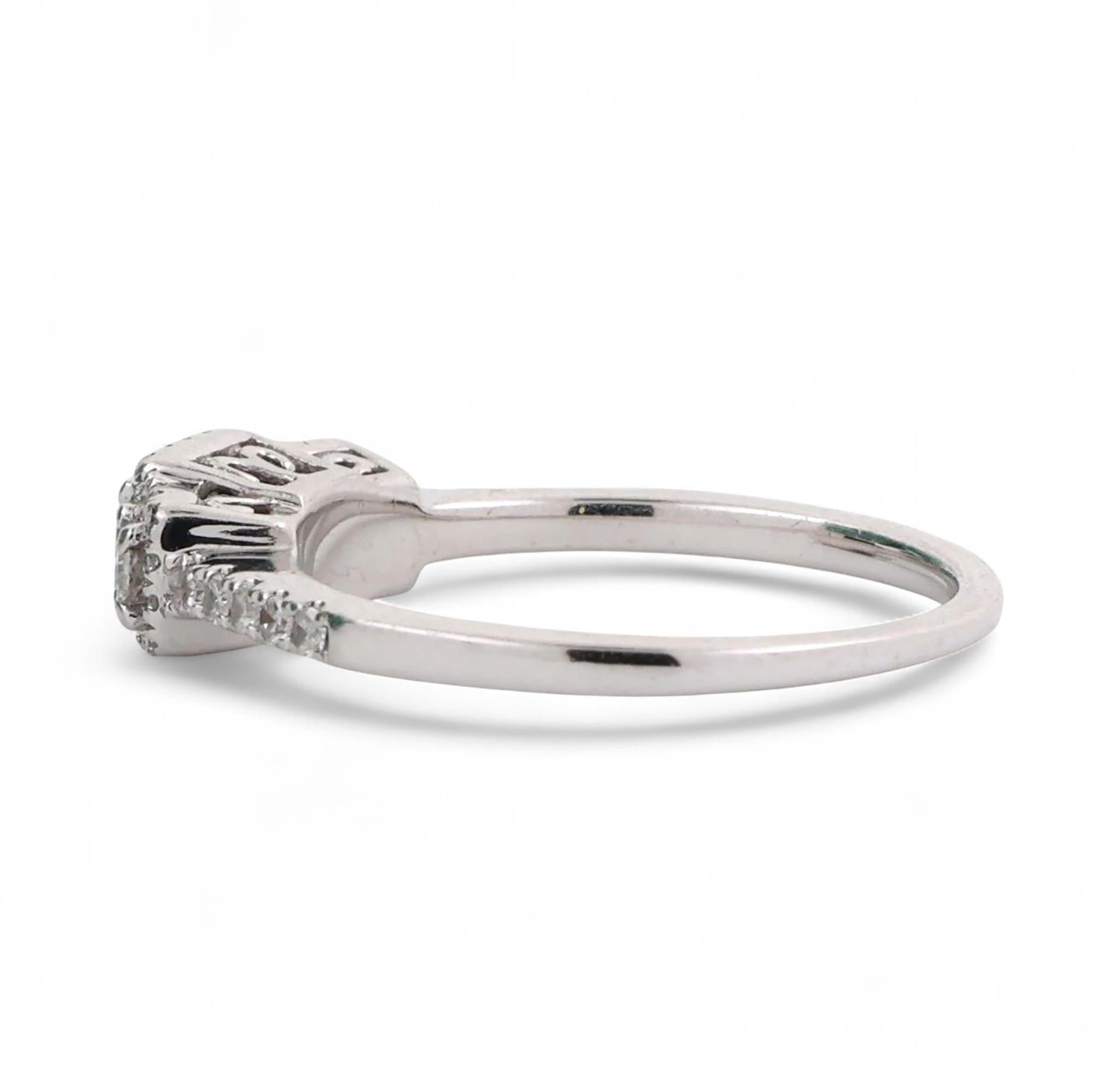 0.60 TW 3-Stone Princess Cut Halo Diamond Engagement Ring 14K White Gold Size 6