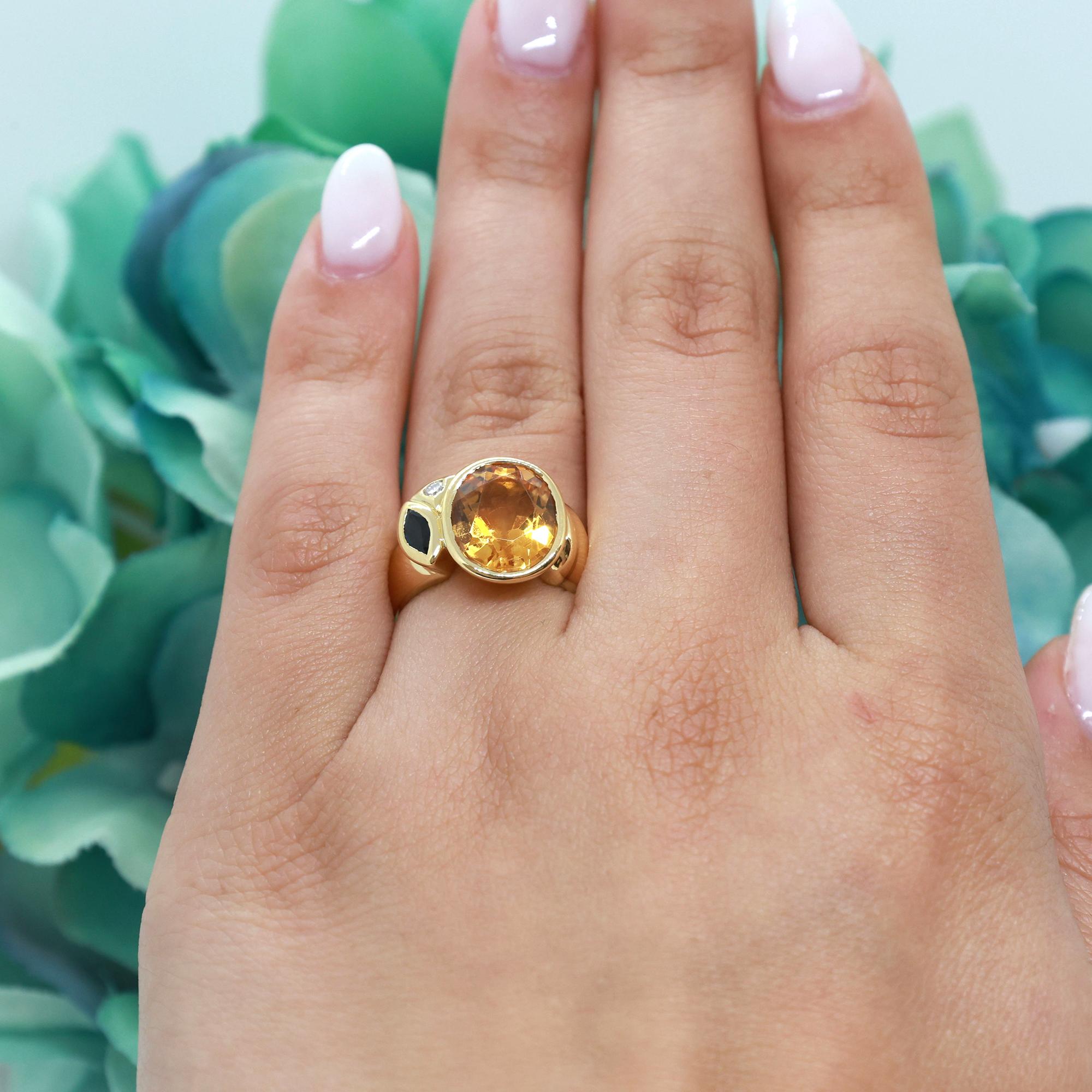 MANFREDI Citrine Sapphire Diamond Statement Ring 18K Yellow Gold 3.48 TW SZ 5.75