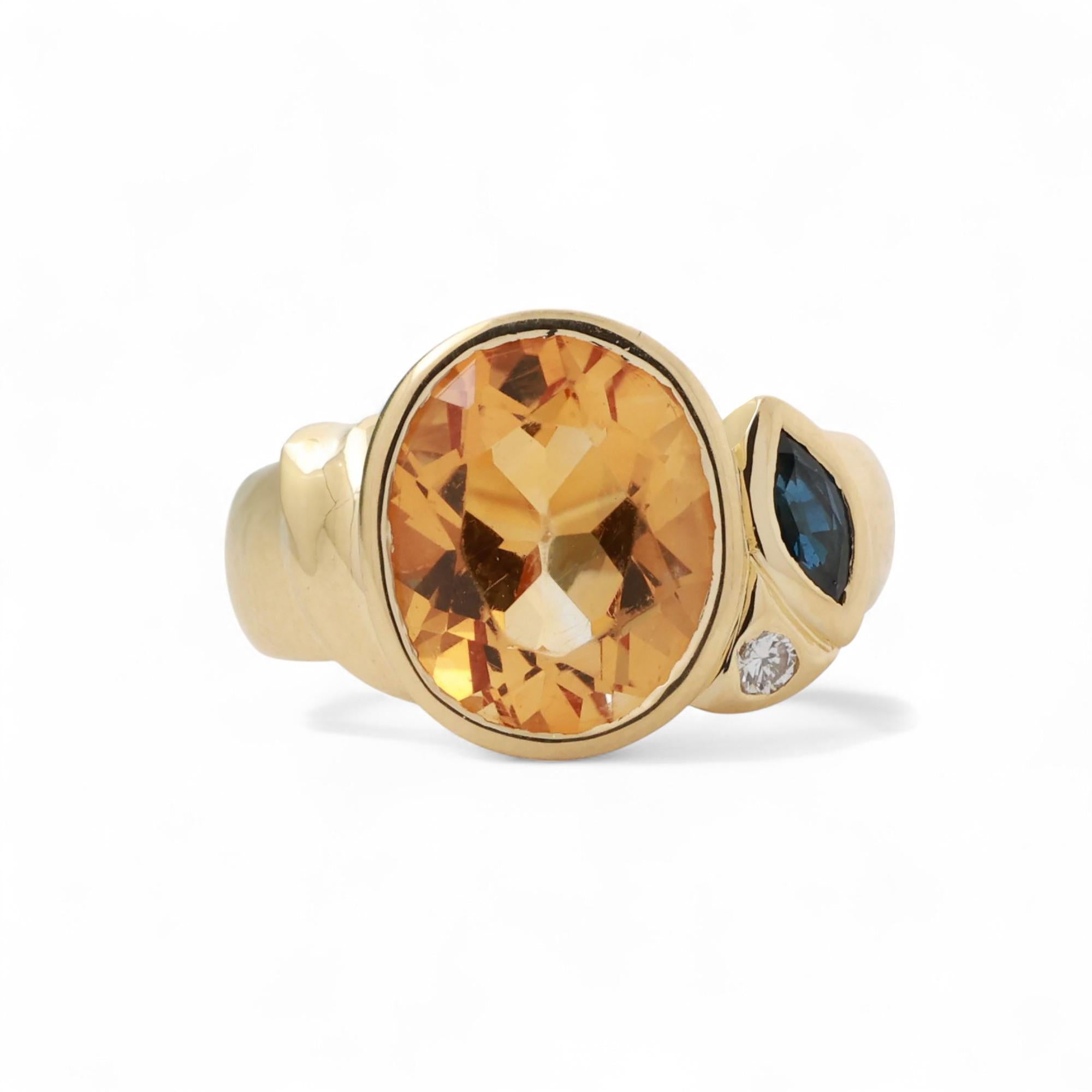 MANFREDI Citrine Sapphire Diamond Statement Ring 18K Yellow Gold 3.48 TW SZ 5.75