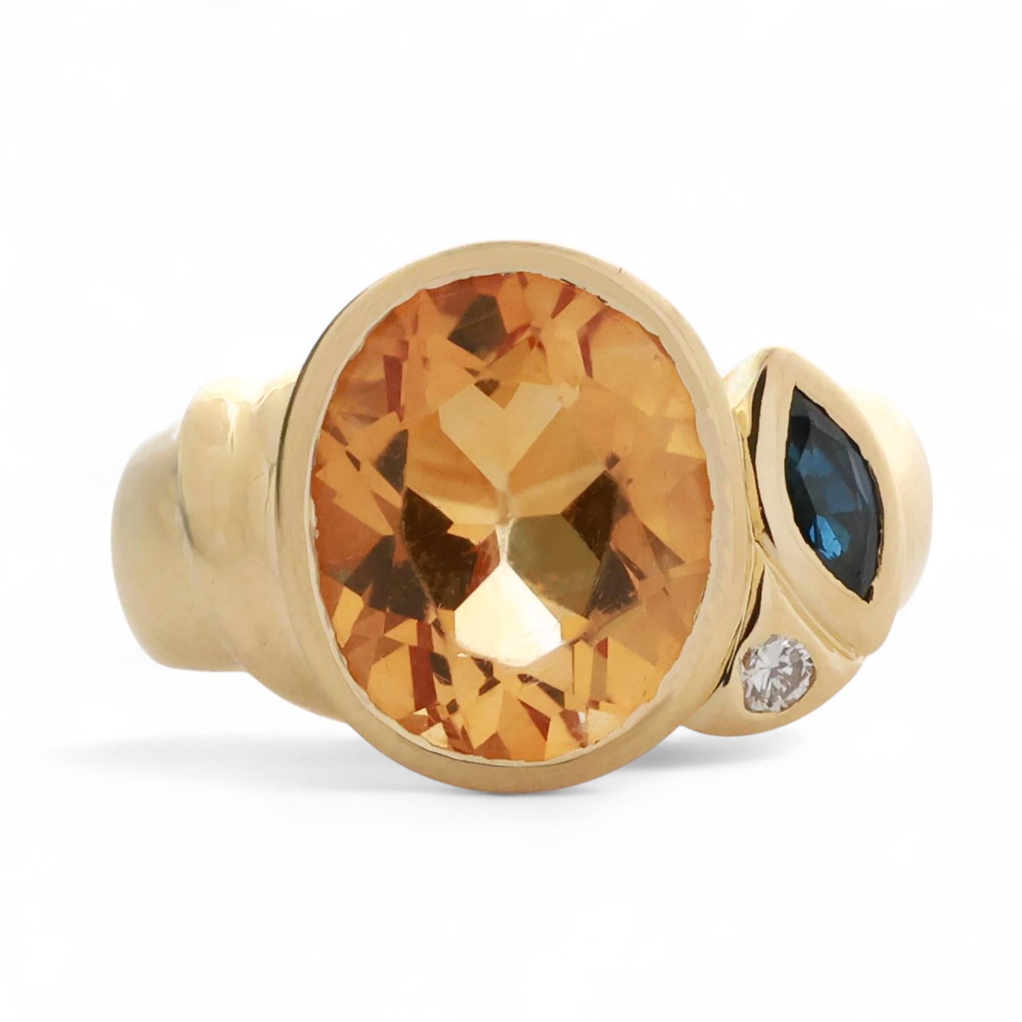 MANFREDI Citrine Sapphire Diamond Statement Ring 18K Yellow Gold 3.48 TW SZ 5.75