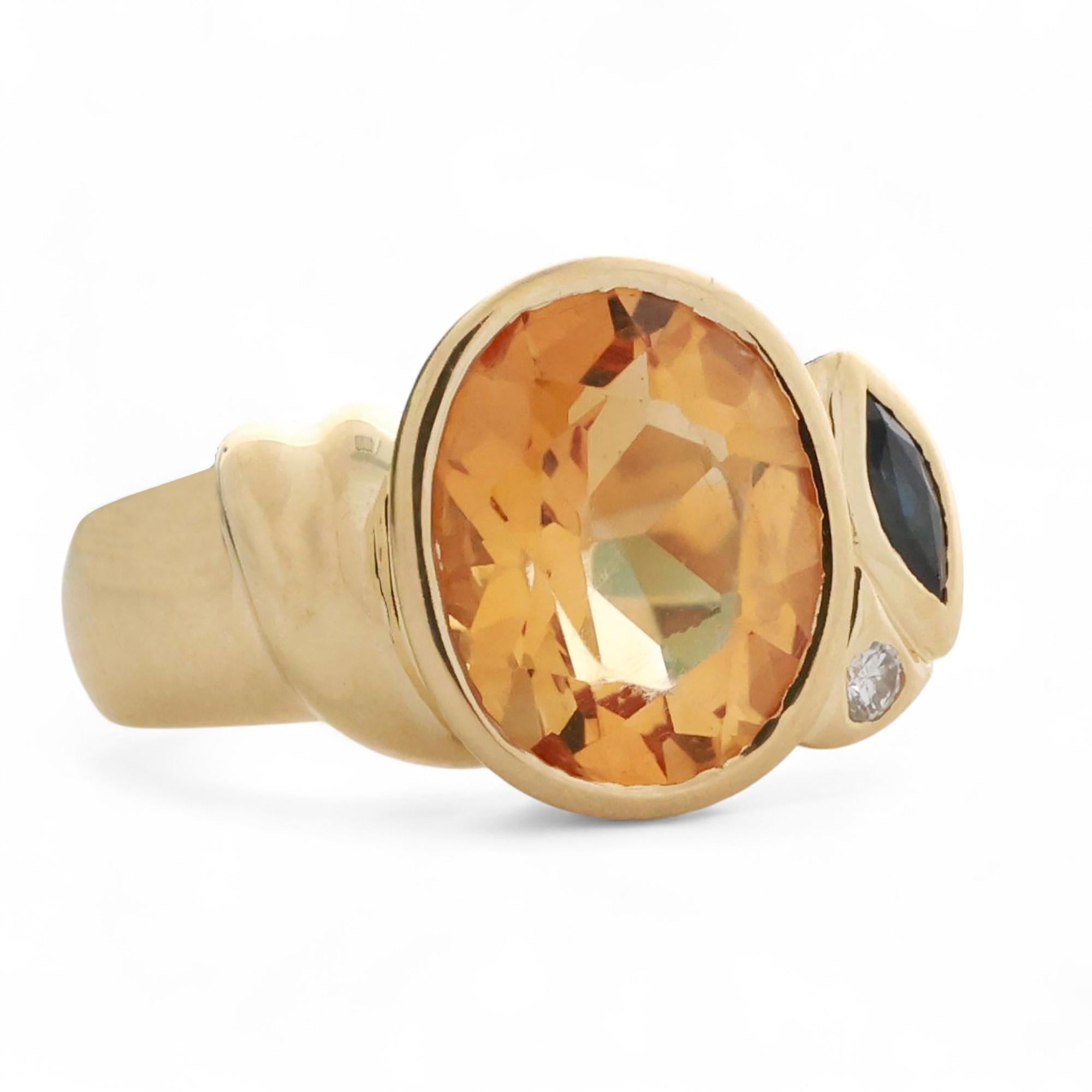 MANFREDI Citrine Sapphire Diamond Statement Ring 18K Yellow Gold 3.48 TW SZ 5.75