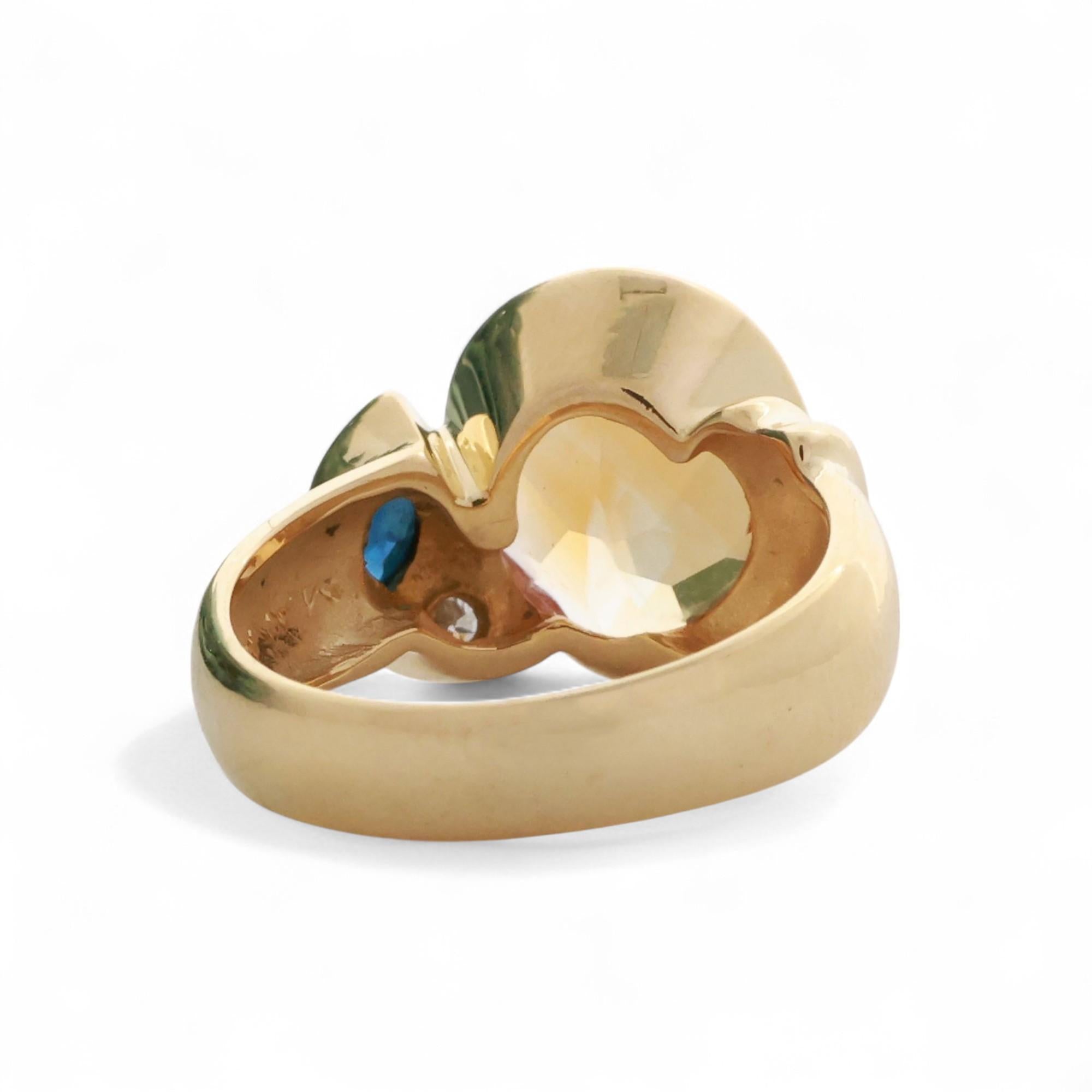 MANFREDI Citrine Sapphire Diamond Statement Ring 18K Yellow Gold 3.48 TW SZ 5.75
