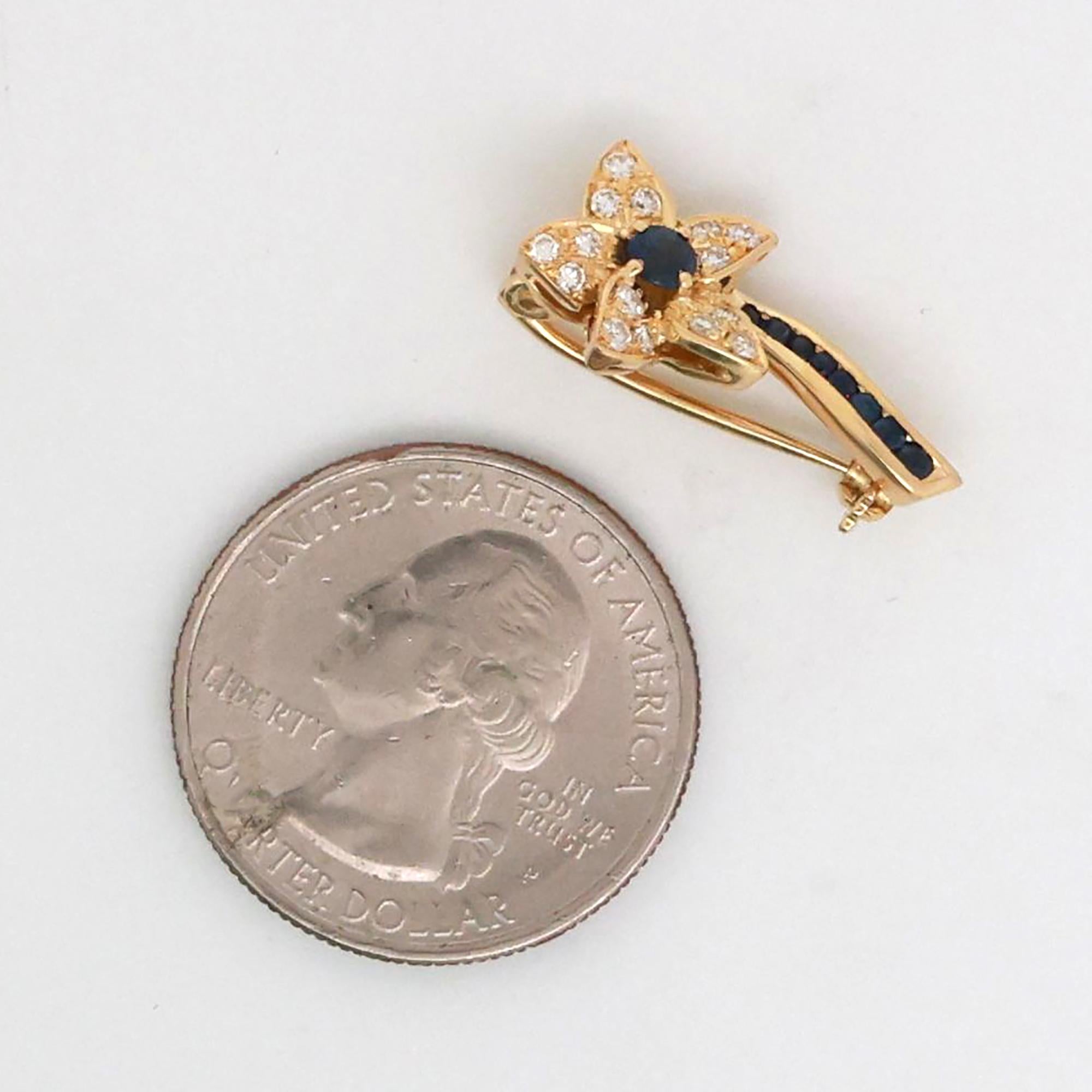 Diamond Flower Pin Brooch 18K Yellow Gold 0.50 CTW 0.85" Ladies Estate