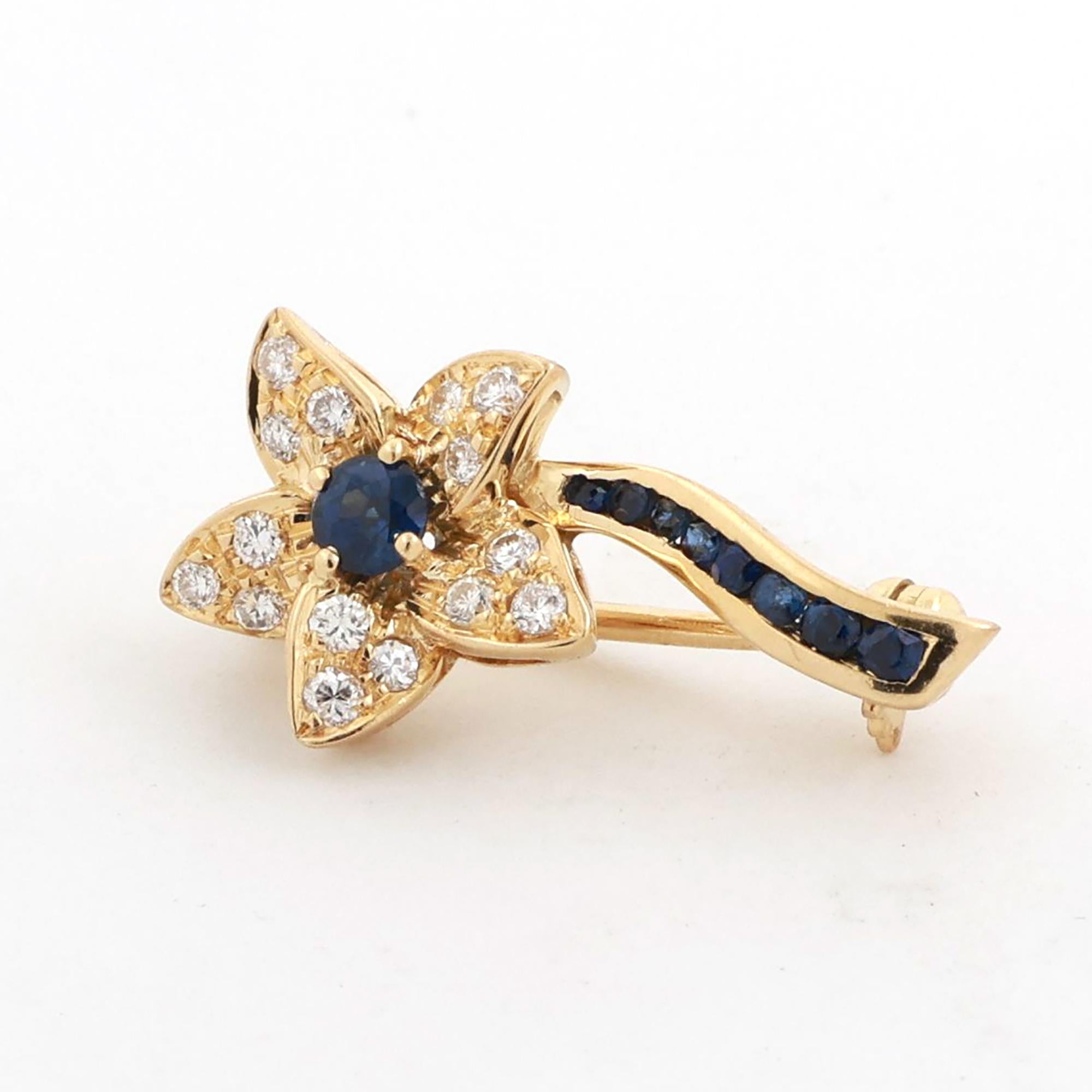 Diamond Flower Pin Brooch 18K Yellow Gold 0.50 CTW 0.85" Ladies Estate