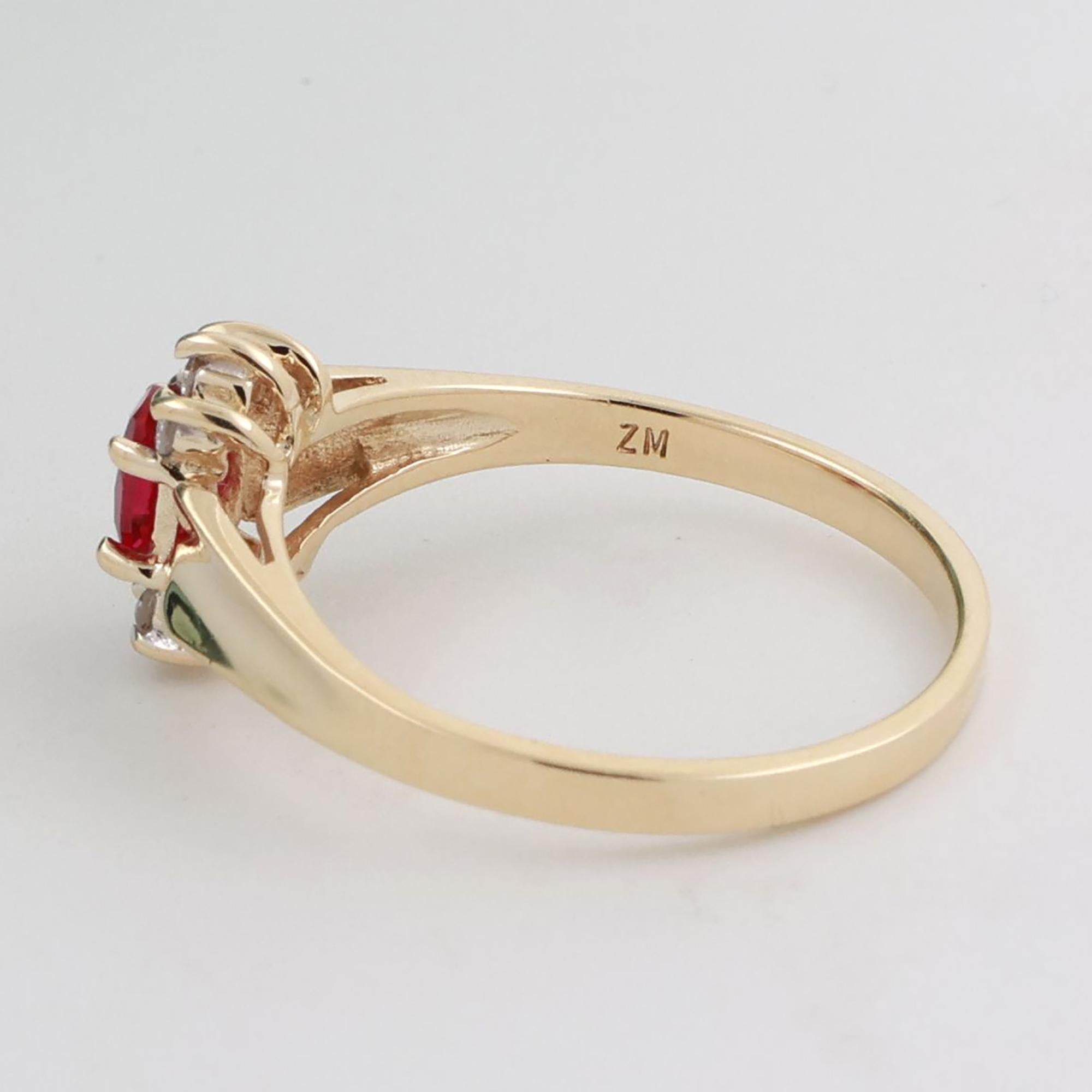 Ruby Diamond Floral Ring 10K Yellow Gold 0.37 CTW Lab Grown Ladies Size 6