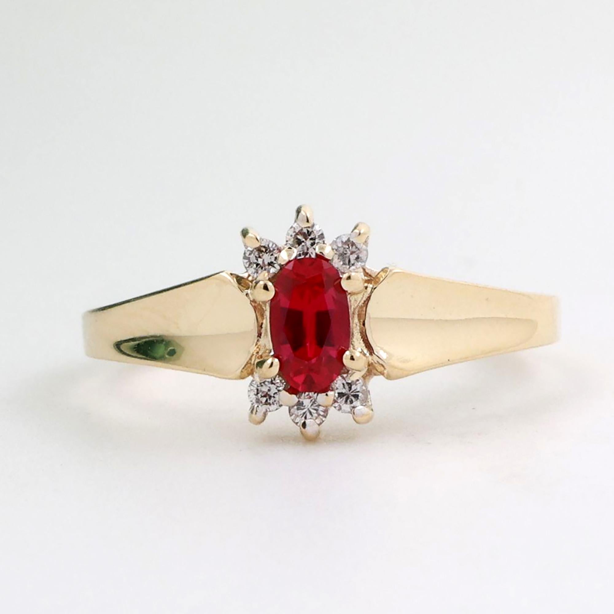 Ruby Diamond Floral Ring 10K Yellow Gold 0.37 CTW Lab Grown Ladies Size 6