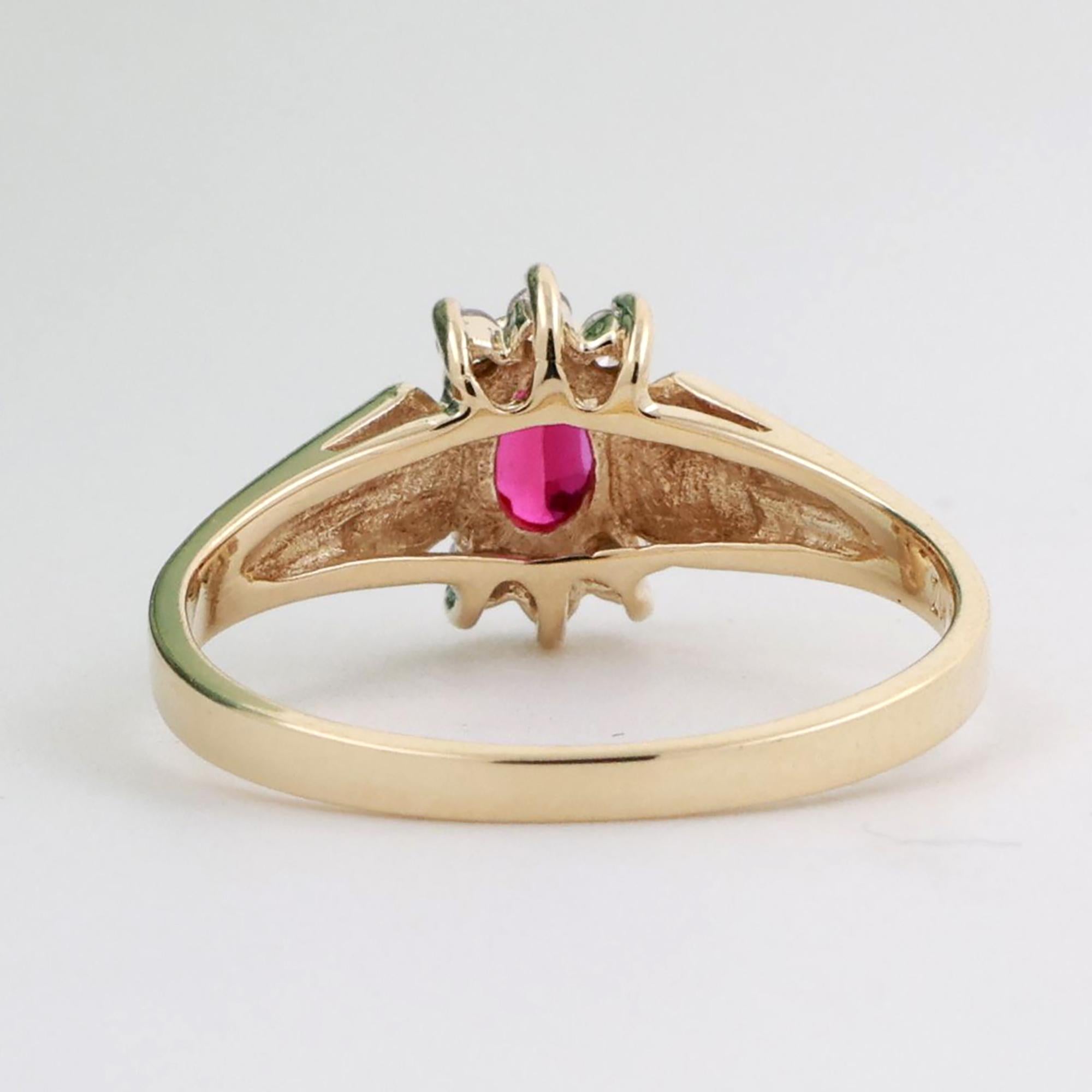 Ruby Diamond Floral Ring 10K Yellow Gold 0.37 CTW Lab Grown Ladies Size 6