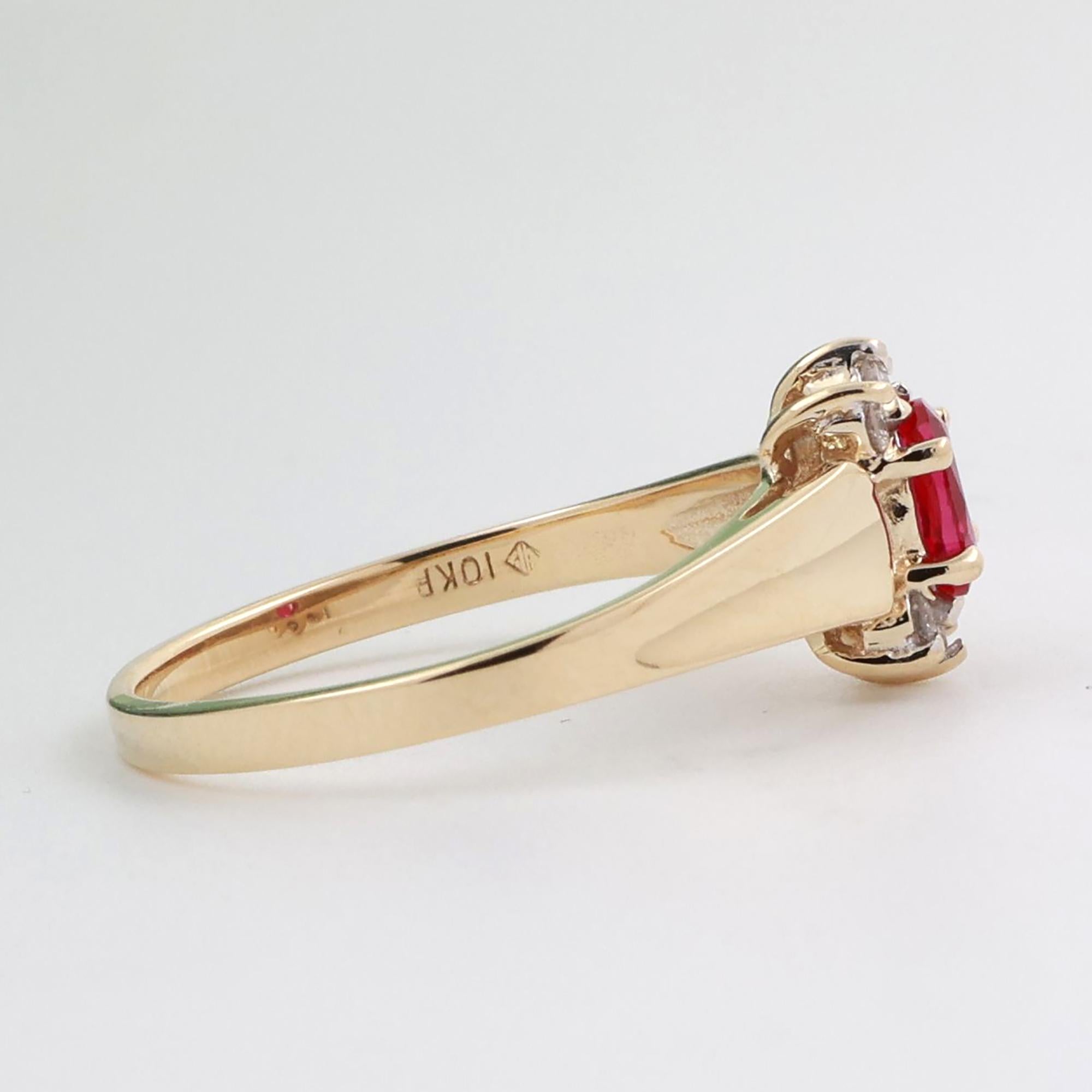 Ruby Diamond Floral Ring 10K Yellow Gold 0.37 CTW Lab Grown Ladies Size 6