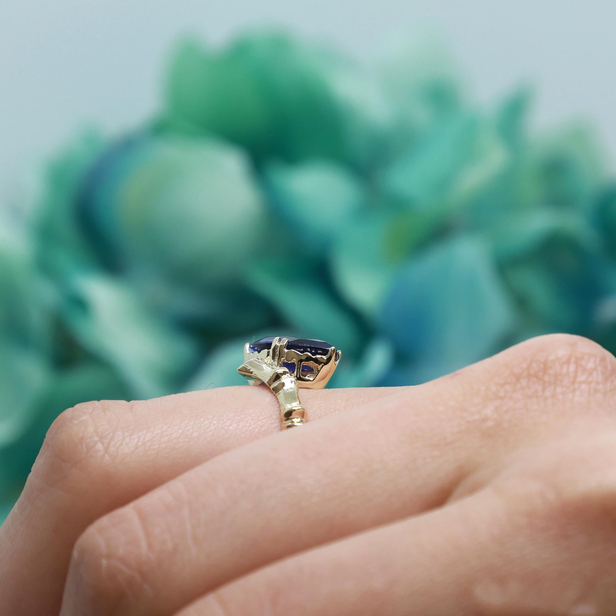 Purple Sapphire Solitaire Ring 10K Yellow Gold 2.15 CT Lab Grown Size 6.5 Ladies