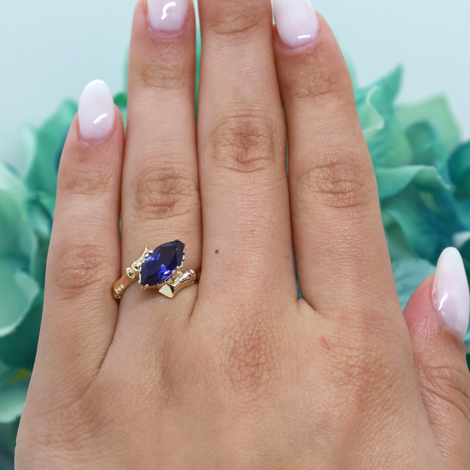 Purple Sapphire Solitaire Ring 10K Yellow Gold 2.15 CT Lab Grown Size 6.5 Ladies