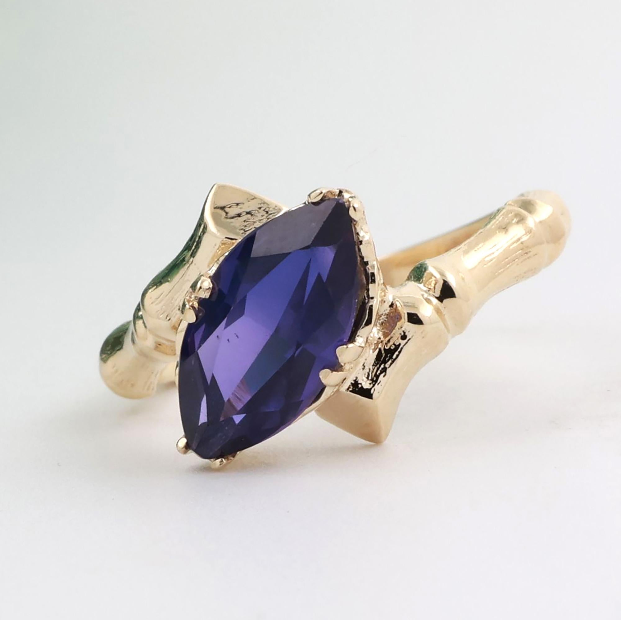 Purple Sapphire Solitaire Ring 10K Yellow Gold 2.15 CT Lab Grown Size 6.5 Ladies