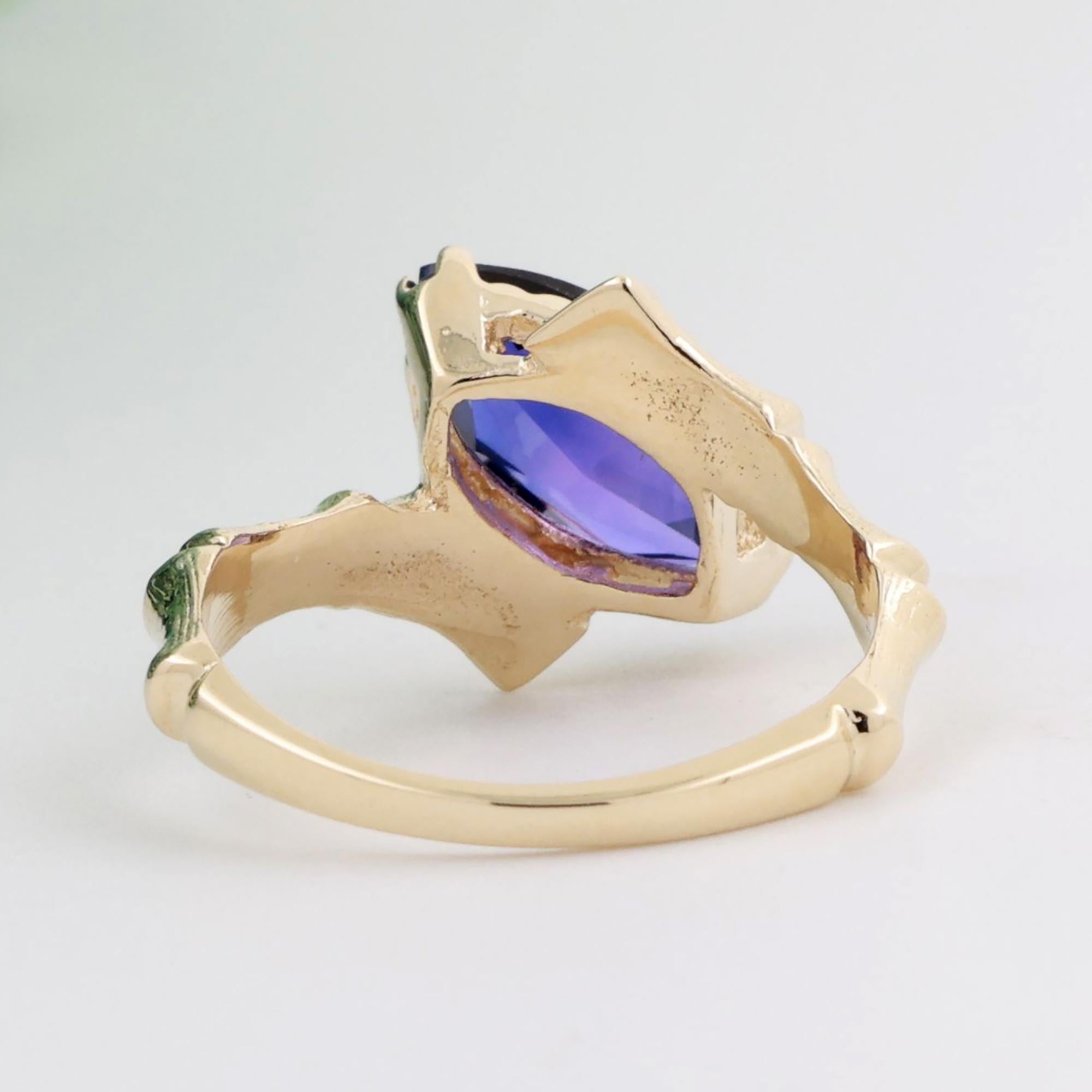 Purple Sapphire Solitaire Ring 10K Yellow Gold 2.15 CT Lab Grown Size 6.5 Ladies
