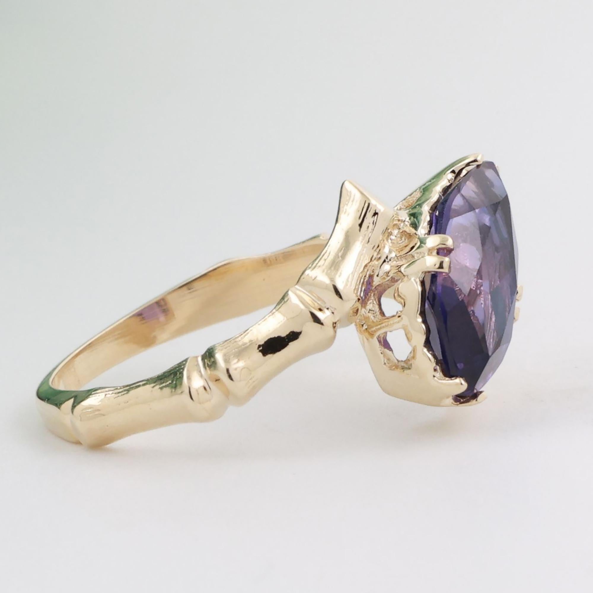 Purple Sapphire Solitaire Ring 10K Yellow Gold 2.15 CT Lab Grown Size 6.5 Ladies
