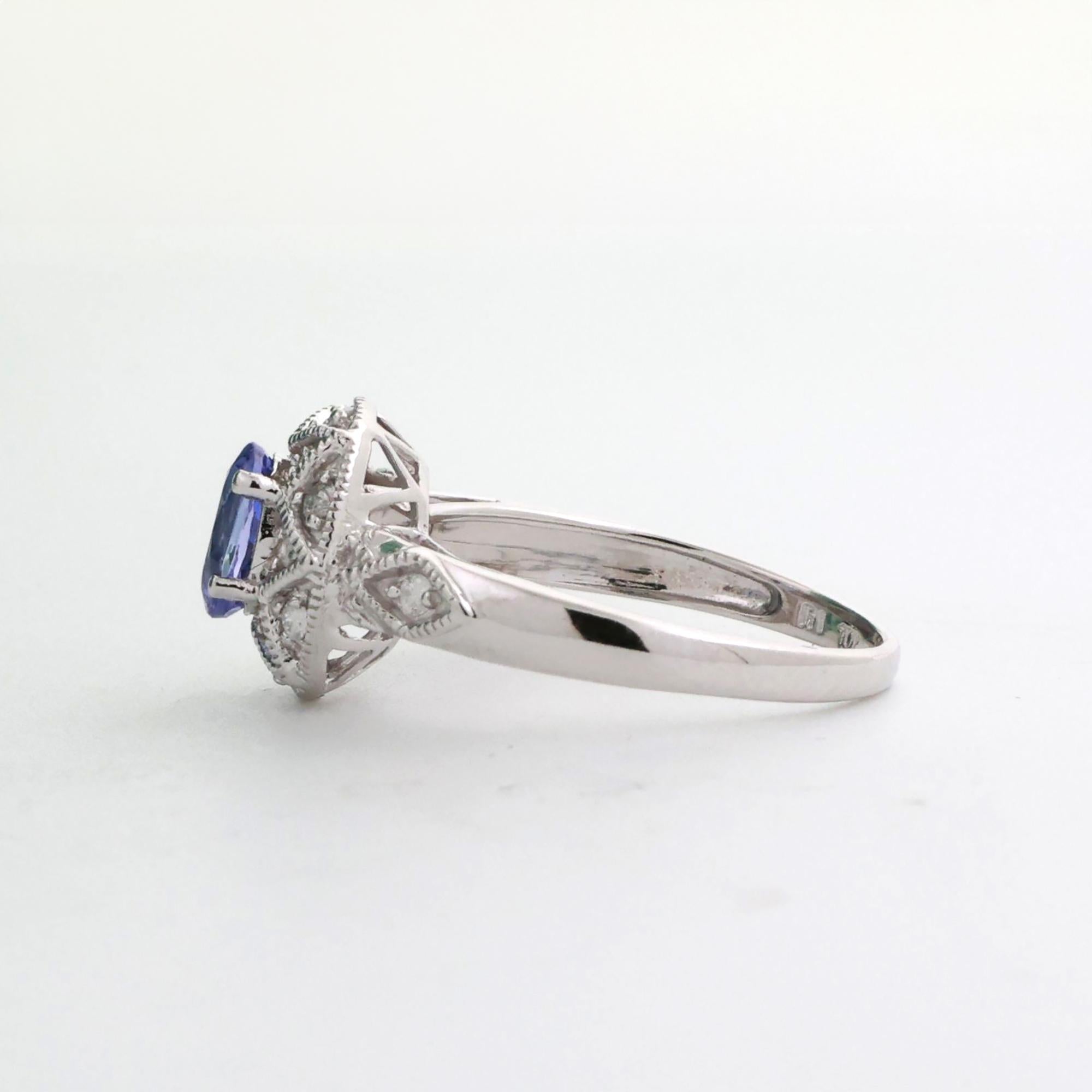 Tanzanite Diamond Cocktail Star Ring 10K White Gold 0.60 CTW Size 6.75 Estate