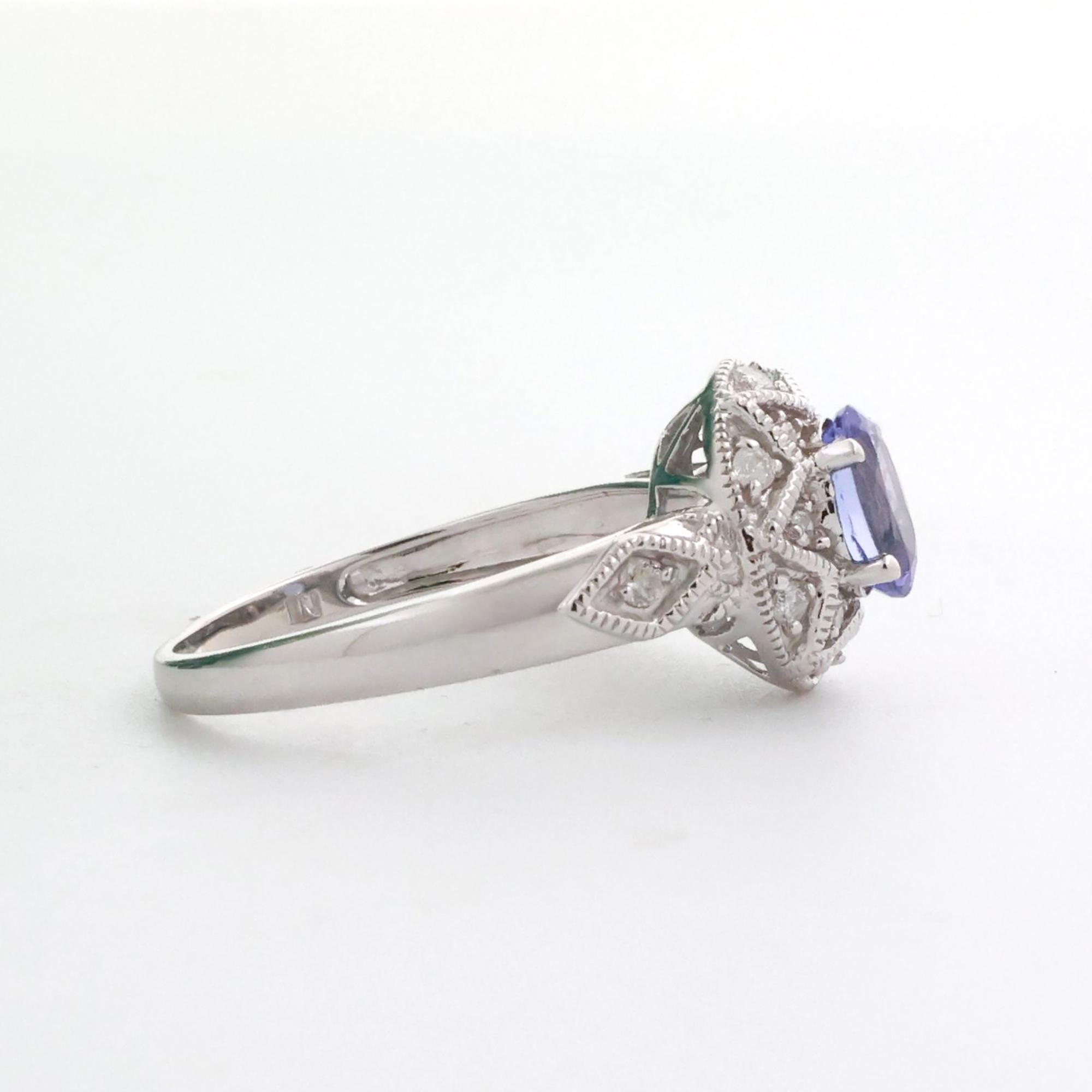 Tanzanite Diamond Cocktail Star Ring 10K White Gold 0.60 CTW Size 6.75 Estate
