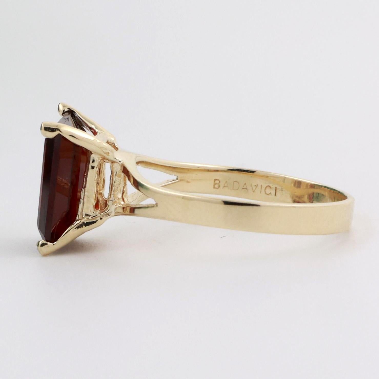 BADAVICI Pyrope Garnet Gemstone Ring 10K Yellow Gold 3.89 CT Emerald Cut Size 7