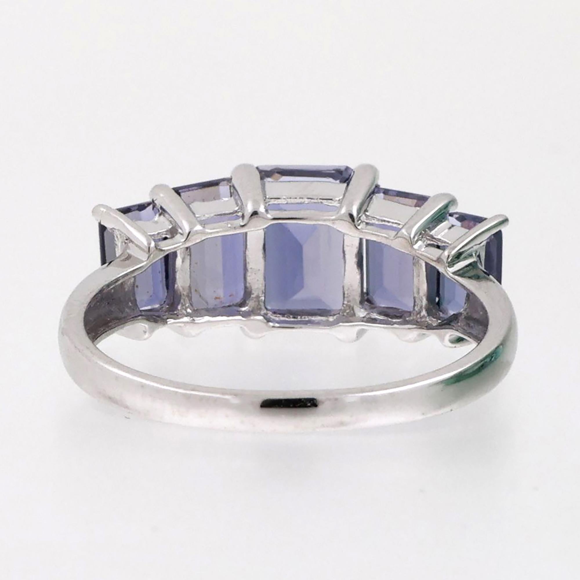 5-Stone Iolite Gemstone Band Ring 10K White Gold 3.14 CTW Emerald Cut Gems SZ 7