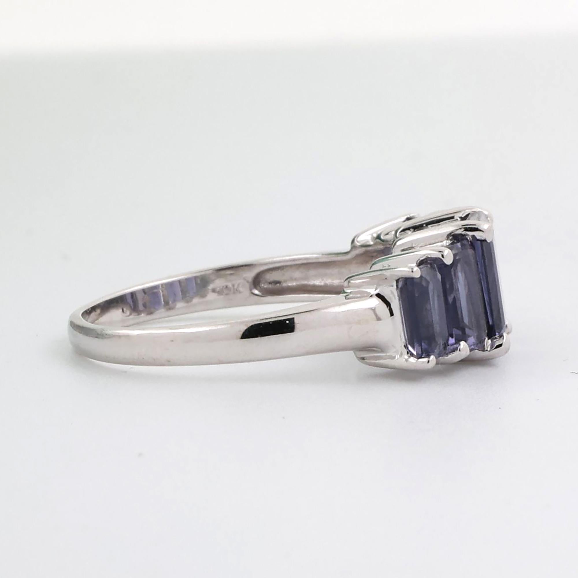 5-Stone Iolite Gemstone Band Ring 10K White Gold 3.14 CTW Emerald Cut Gems SZ 7
