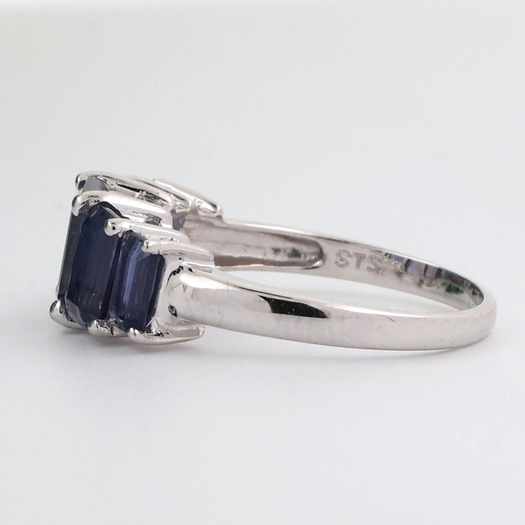 5-Stone Iolite Gemstone Band Ring 10K White Gold 3.14 CTW Emerald Cut Gems SZ 7