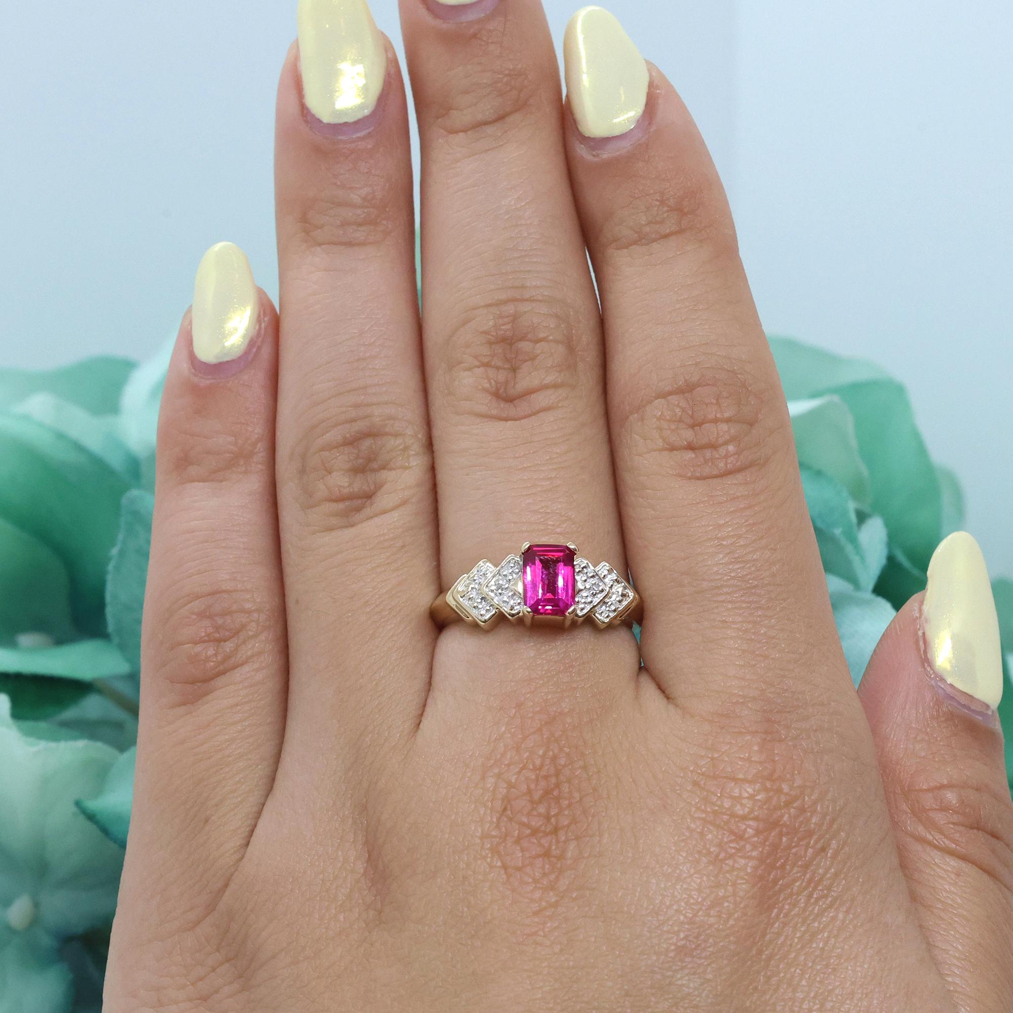 Ruby Diamond Cocktail Ring 10K Gold 0.37 CTW Lab Grown Ladies Size 8