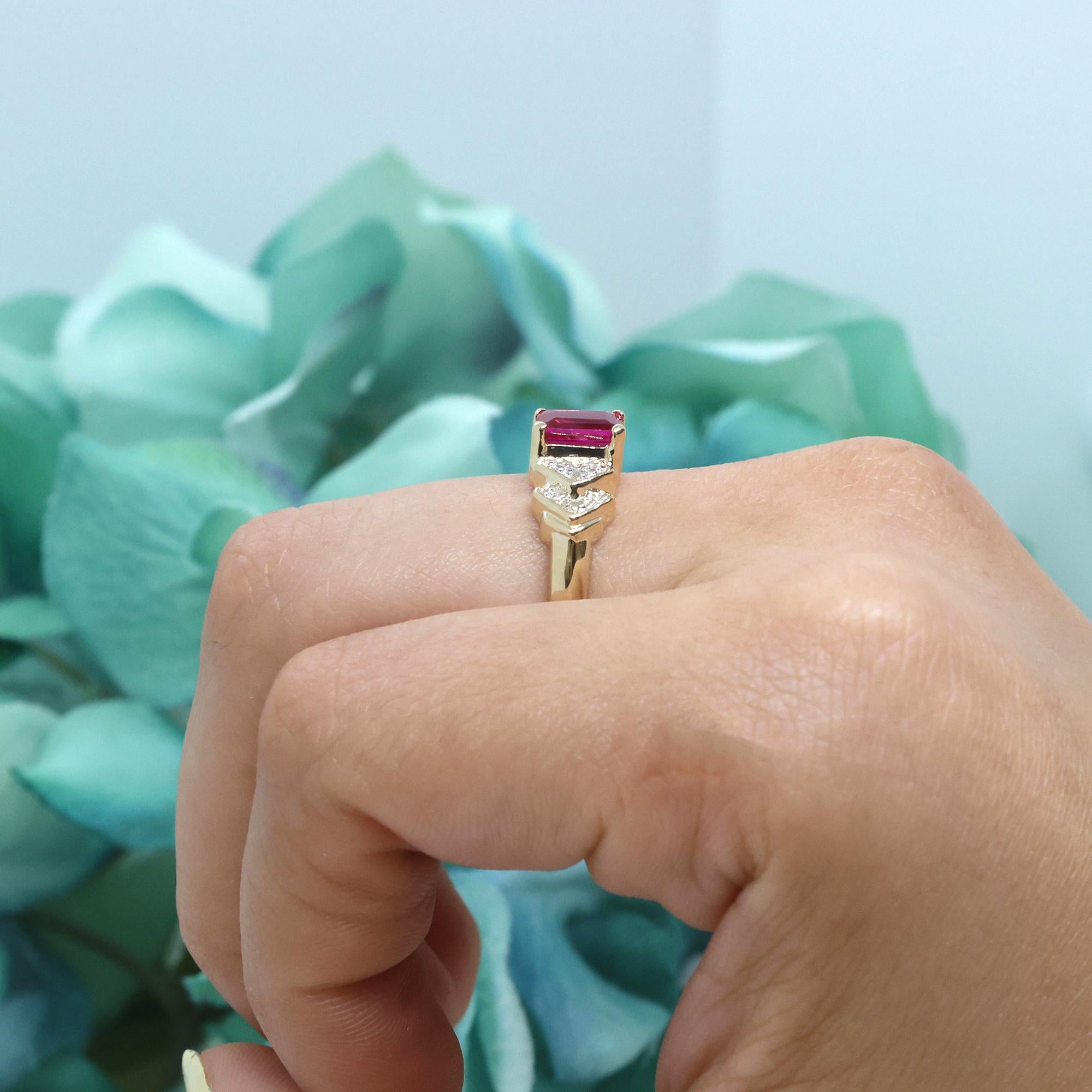 Ruby Diamond Cocktail Ring 10K Gold 0.37 CTW Lab Grown Ladies Size 8