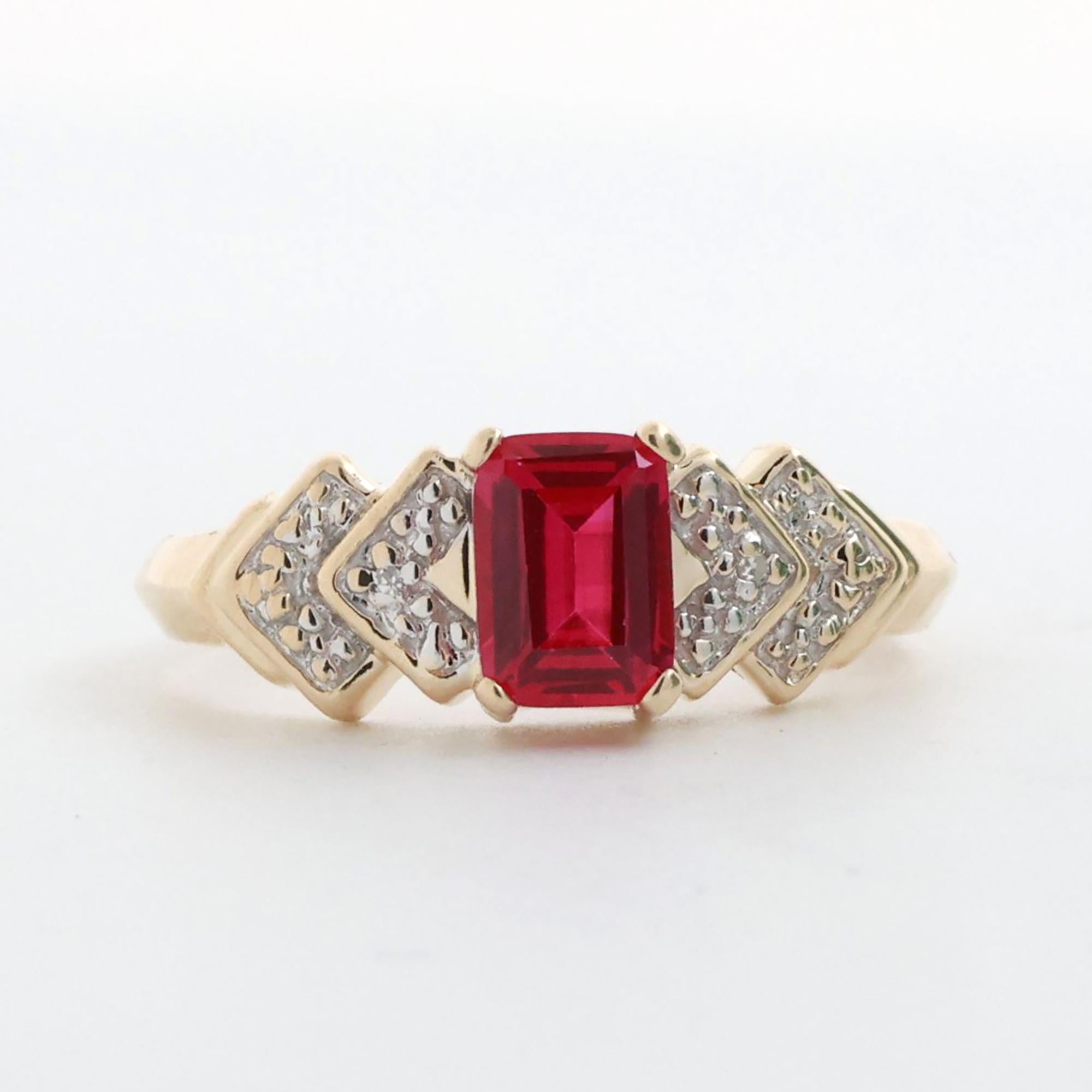 Ruby Diamond Cocktail Ring 10K Gold 0.37 CTW Lab Grown Ladies Size 8