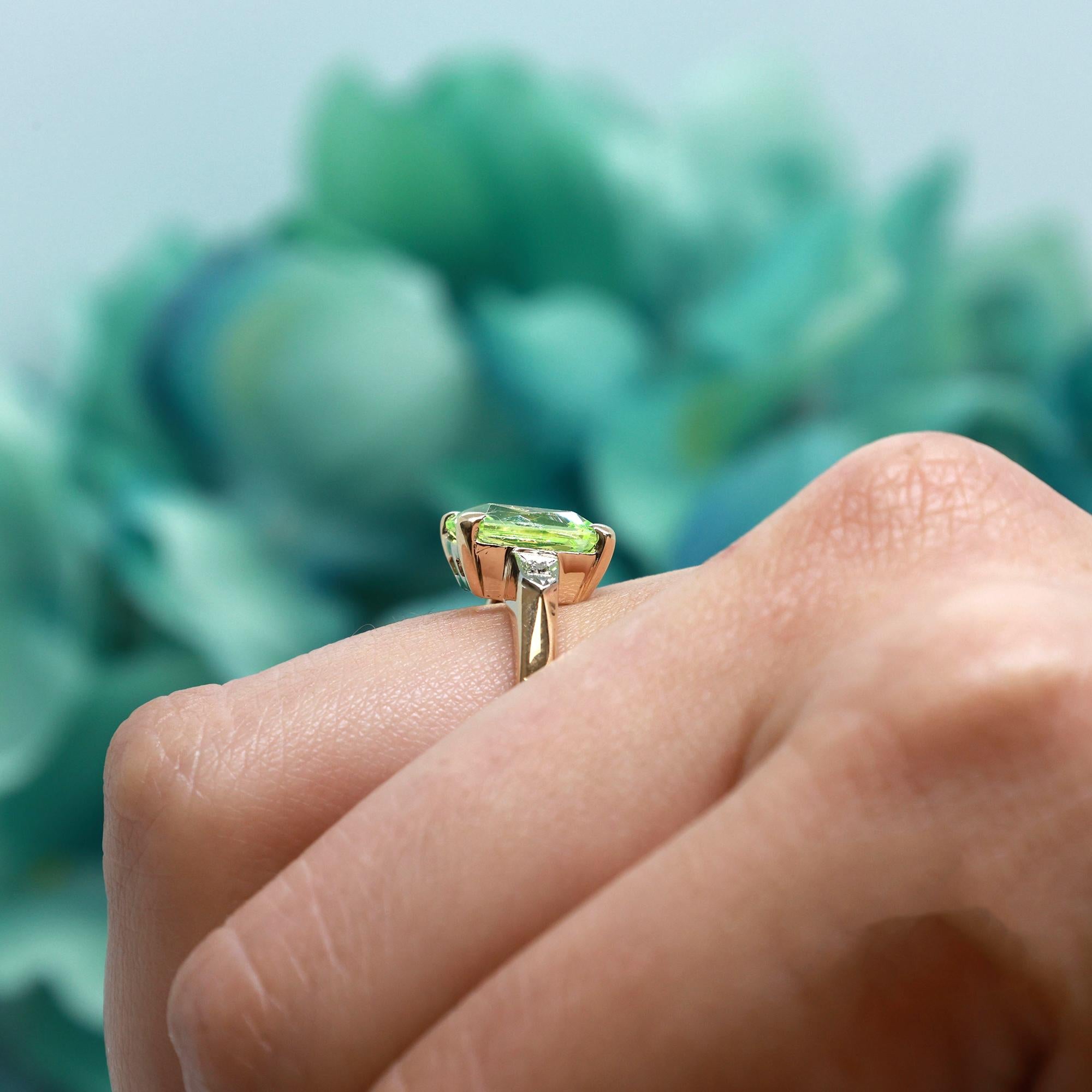 Emerald Cut Green Spinel Diamond Ring 10K Gold 4.52 CTW Lab Grown Size 7.25