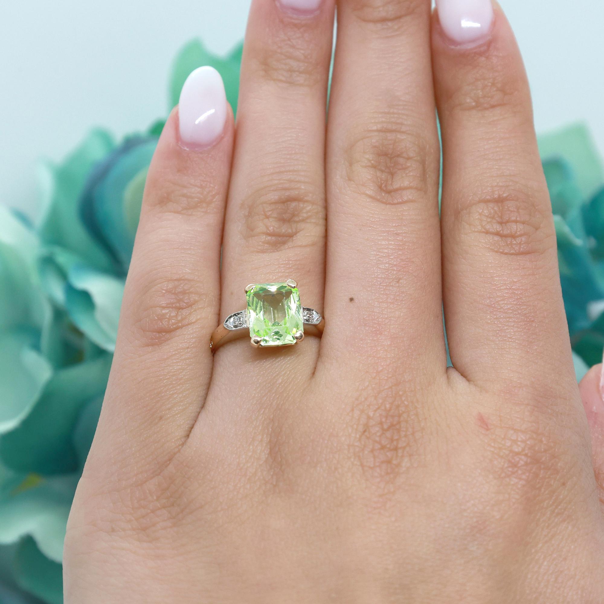 Emerald Cut Green Spinel Diamond Ring 10K Gold 4.52 CTW Lab Grown Size 7.25