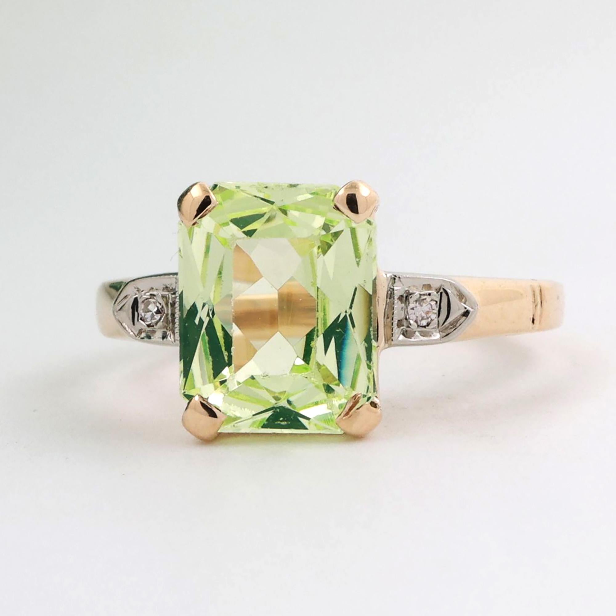 Emerald Cut Green Spinel Diamond Ring 10K Gold 4.52 CTW Lab Grown Size 7.25