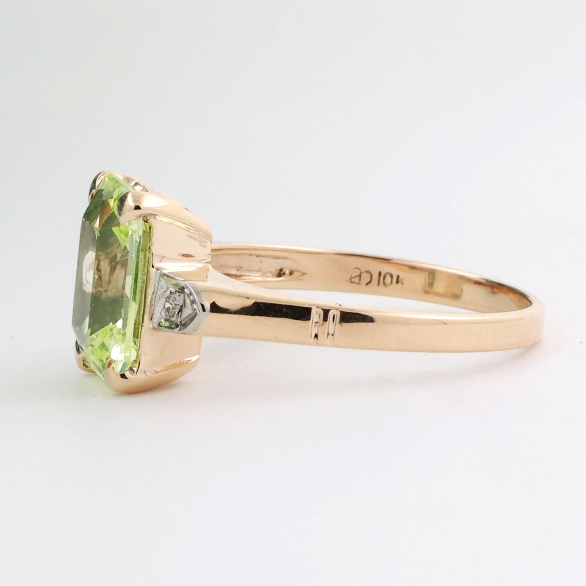 Emerald Cut Green Spinel Diamond Ring 10K Gold 4.52 CTW Lab Grown Size 7.25