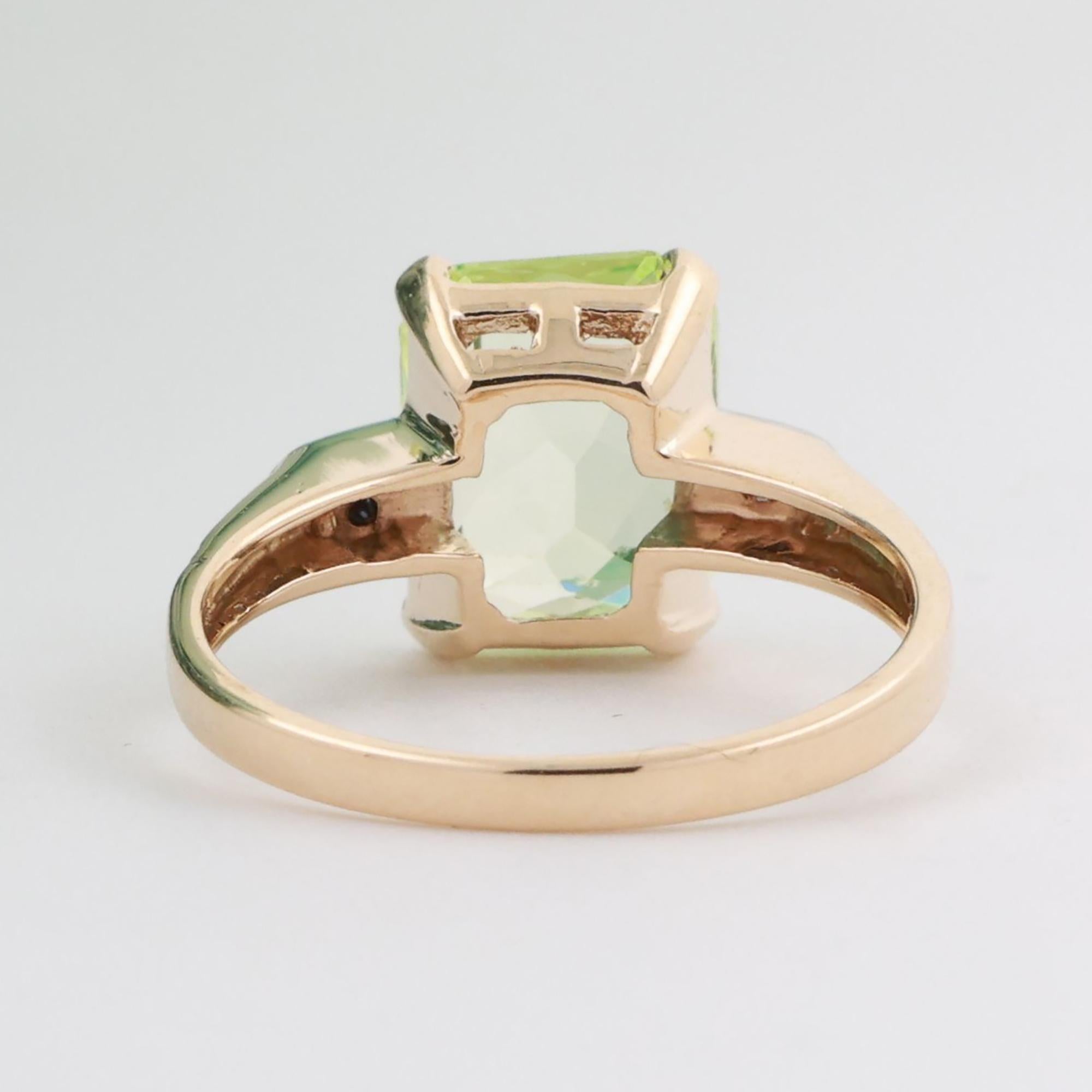 Emerald Cut Green Spinel Diamond Ring 10K Gold 4.52 CTW Lab Grown Size 7.25