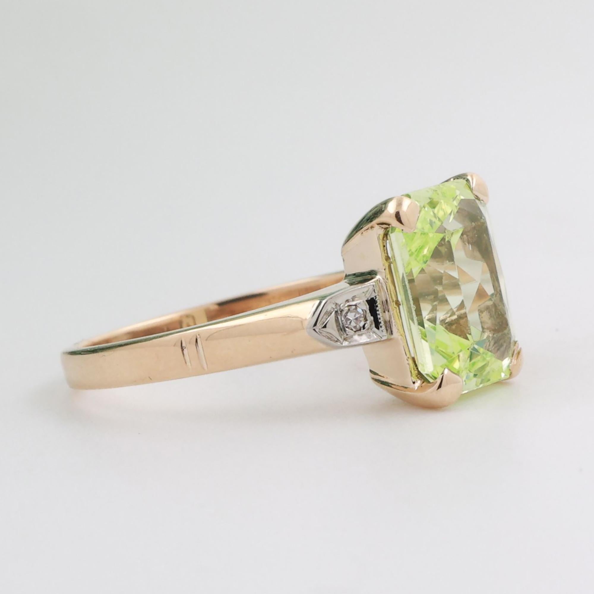 Emerald Cut Green Spinel Diamond Ring 10K Gold 4.52 CTW Lab Grown Size 7.25