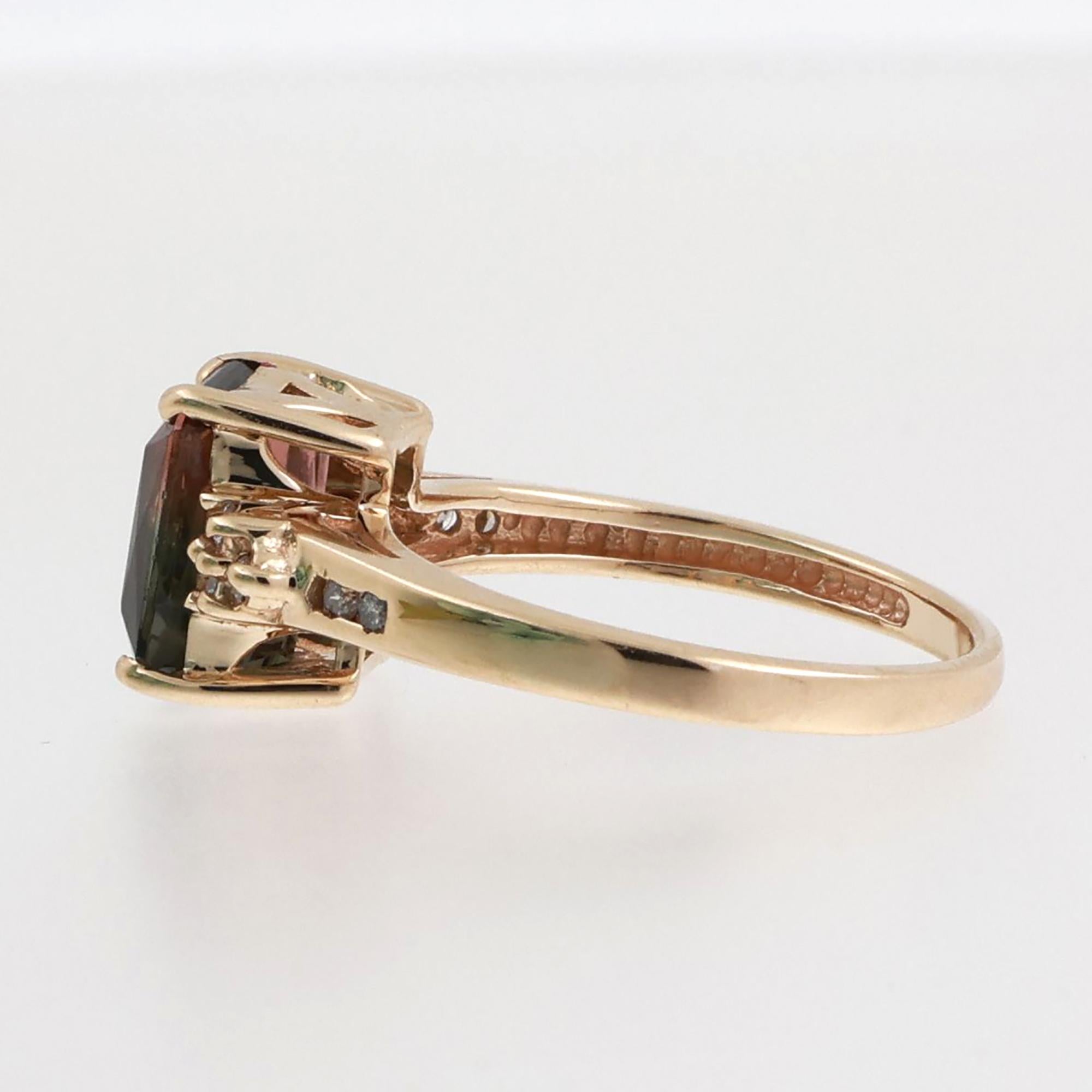 2.95 CTW Watermelon Tourmaline Diamond Statement Ring 10K Yellow Gold Size 6