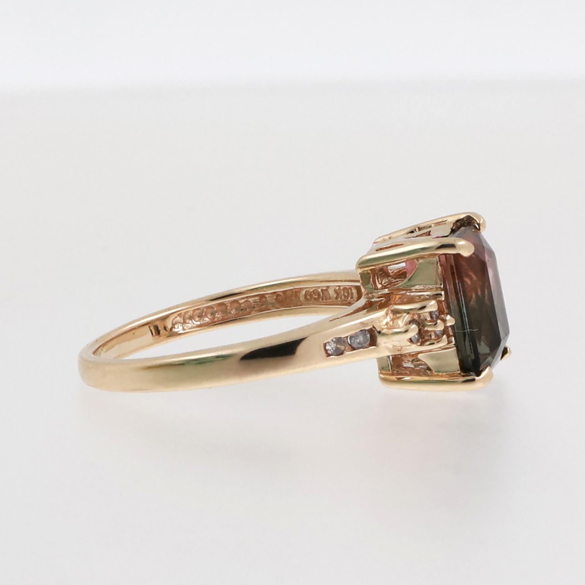 2.95 CTW Watermelon Tourmaline Diamond Statement Ring 10K Yellow Gold Size 6