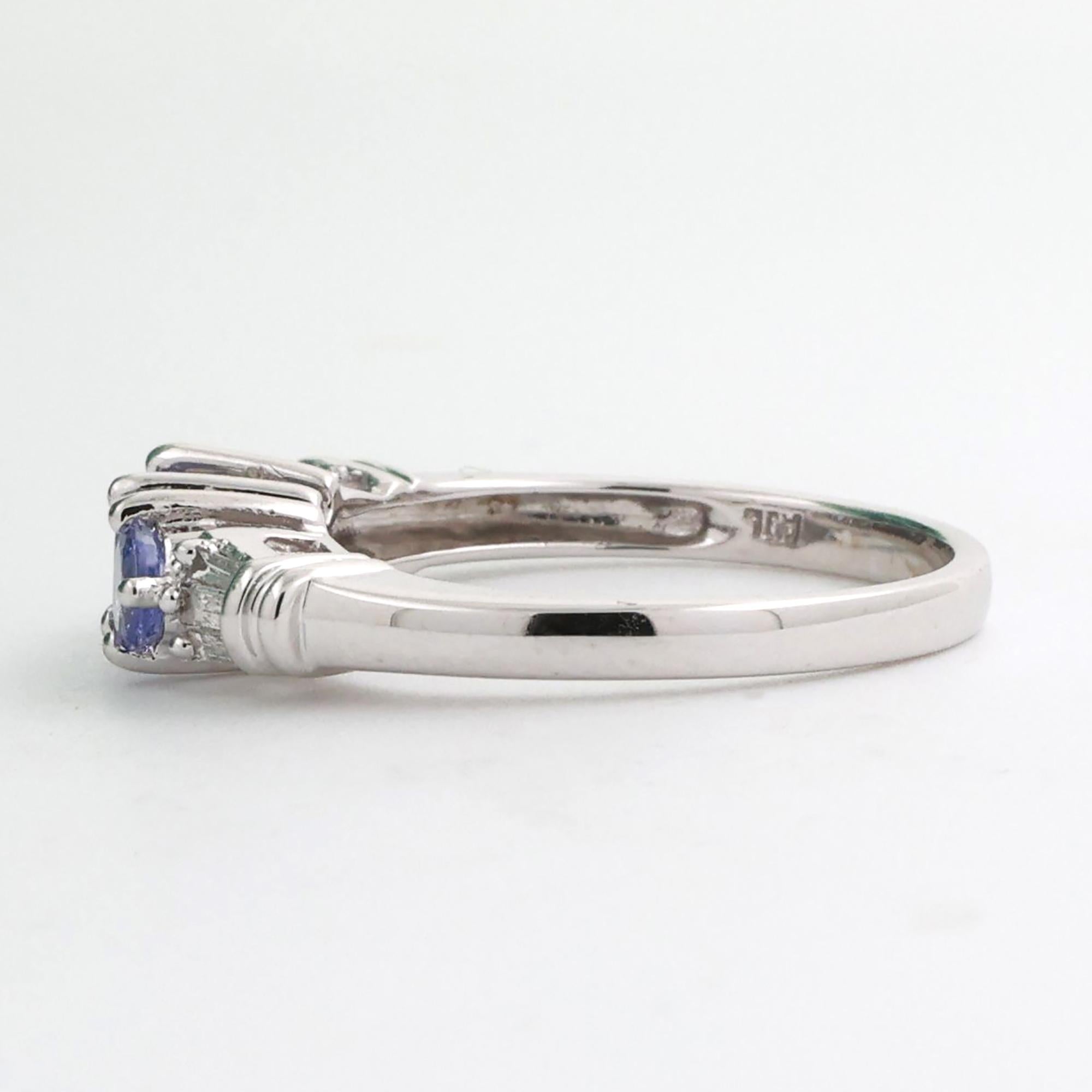 3-Stone Tanzanite Diamond Band Ring 10K White Gold 0.64 CTW Size 7.25