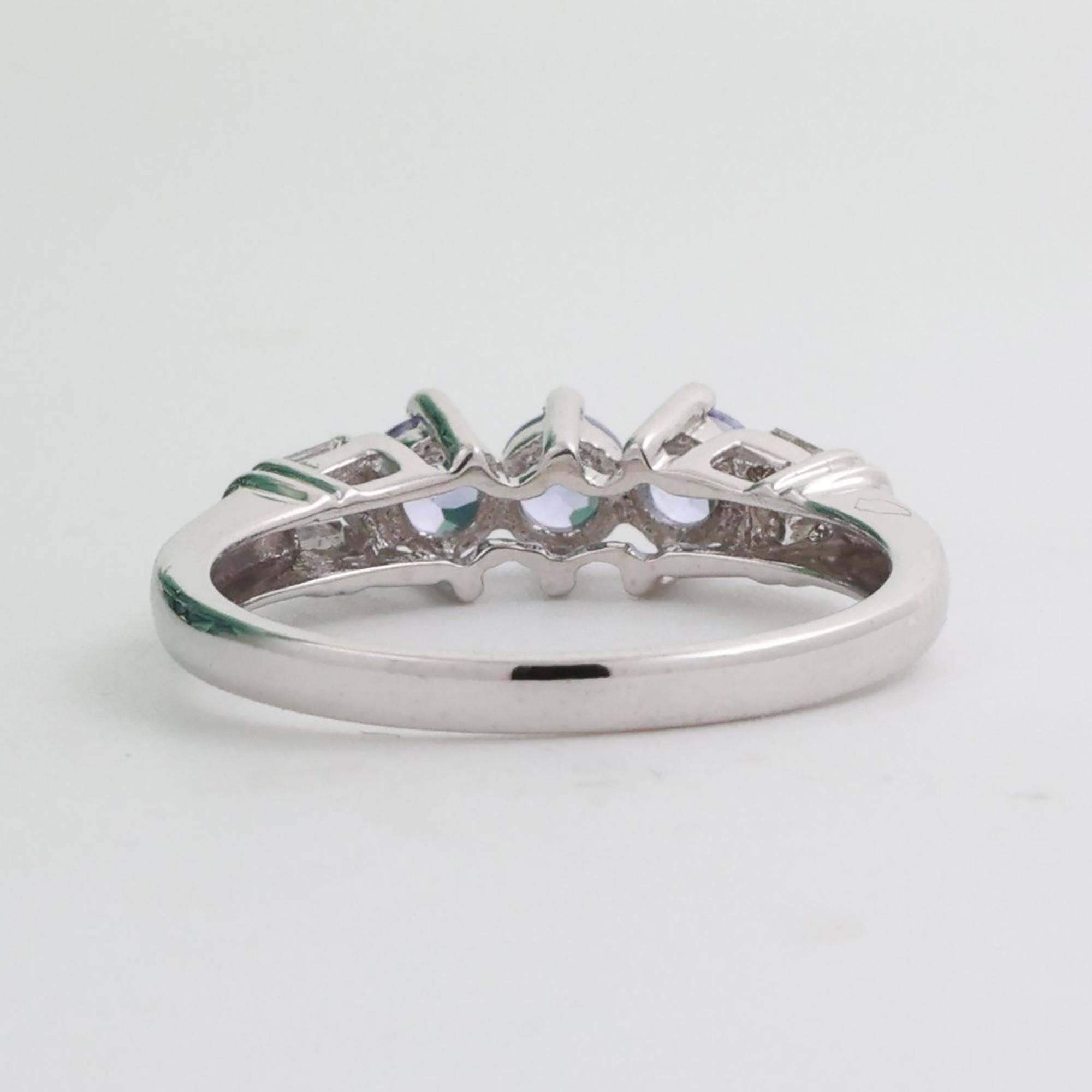 3-Stone Tanzanite Diamond Band Ring 10K White Gold 0.64 CTW Size 7.25