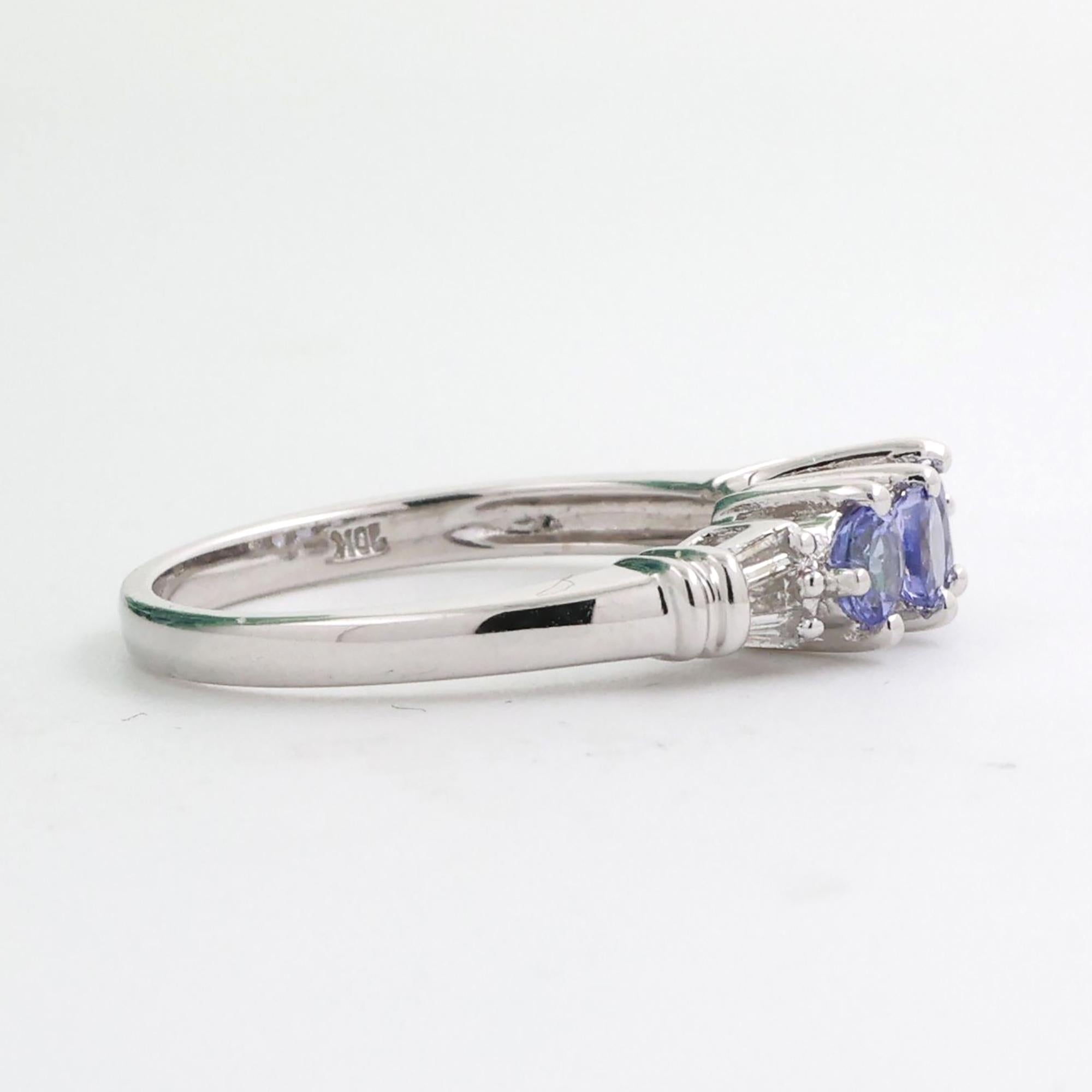 3-Stone Tanzanite Diamond Band Ring 10K White Gold 0.64 CTW Size 7.25