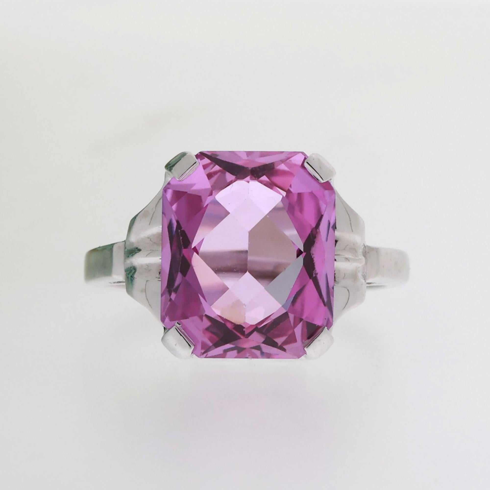 Pink Sapphire Solitaire Ring 10K White Gold 9.07 CT Lab Grown Ladies Size 5
