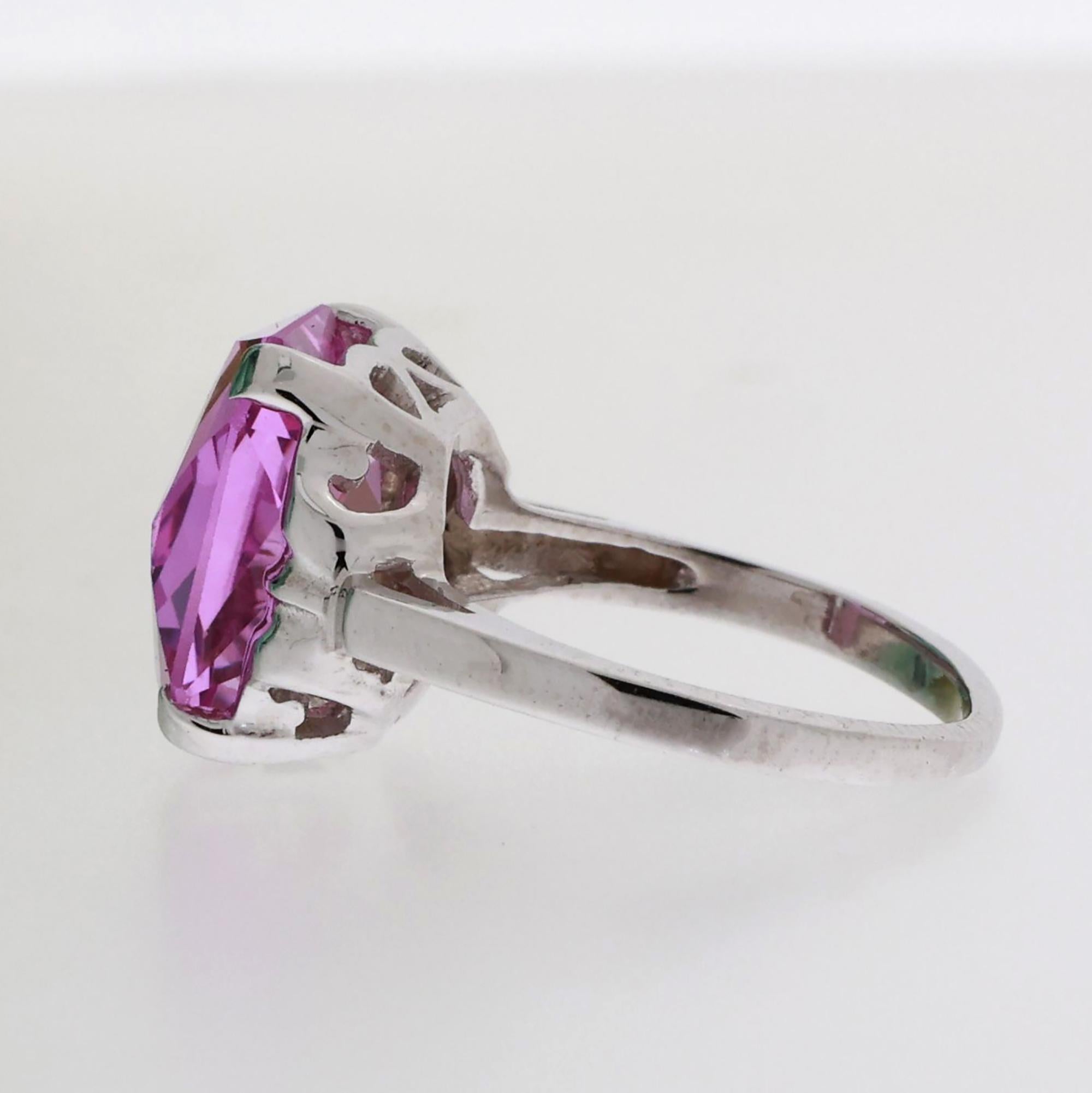 Pink Sapphire Solitaire Ring 10K White Gold 9.07 CT Lab Grown Ladies Size 5