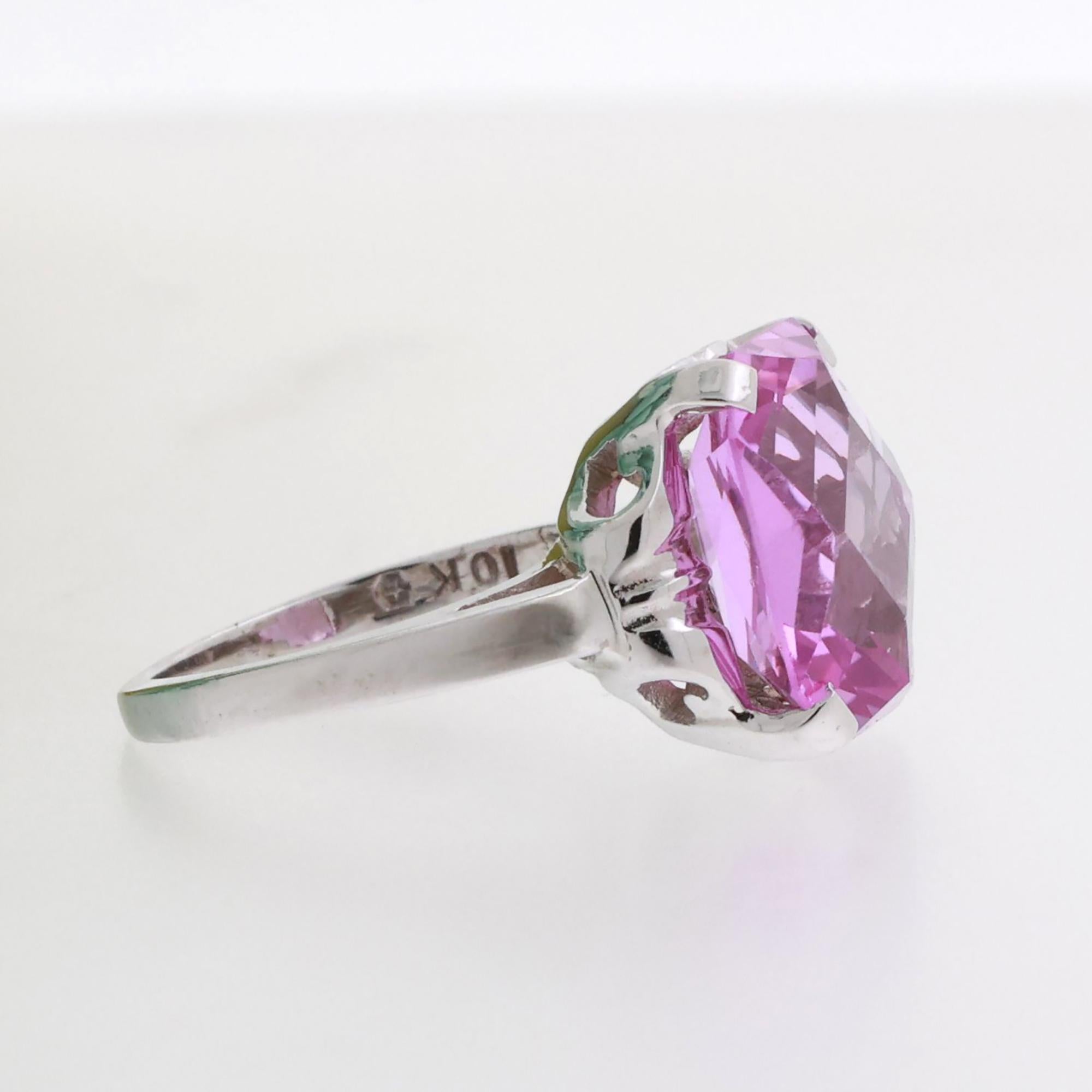 Pink Sapphire Solitaire Ring 10K White Gold 9.07 CT Lab Grown Ladies Size 5
