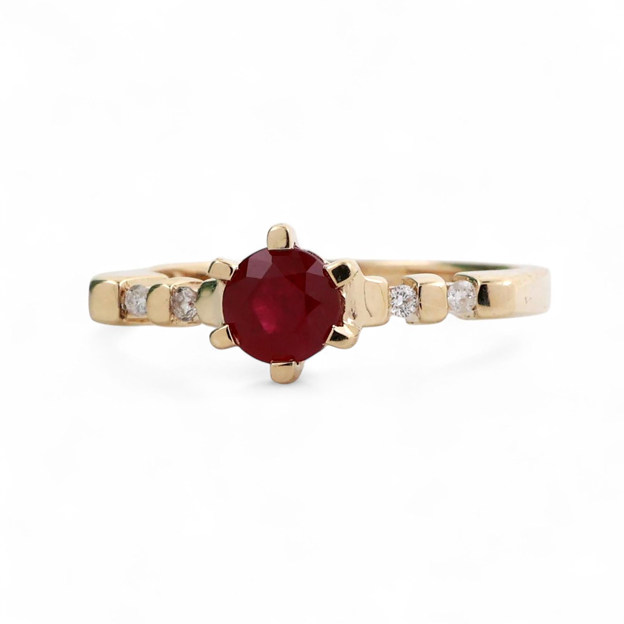Ruby Solitaire Diamond Accent Ring 9K Yellow Gold 0.63 CTW Size 6.75 Estate