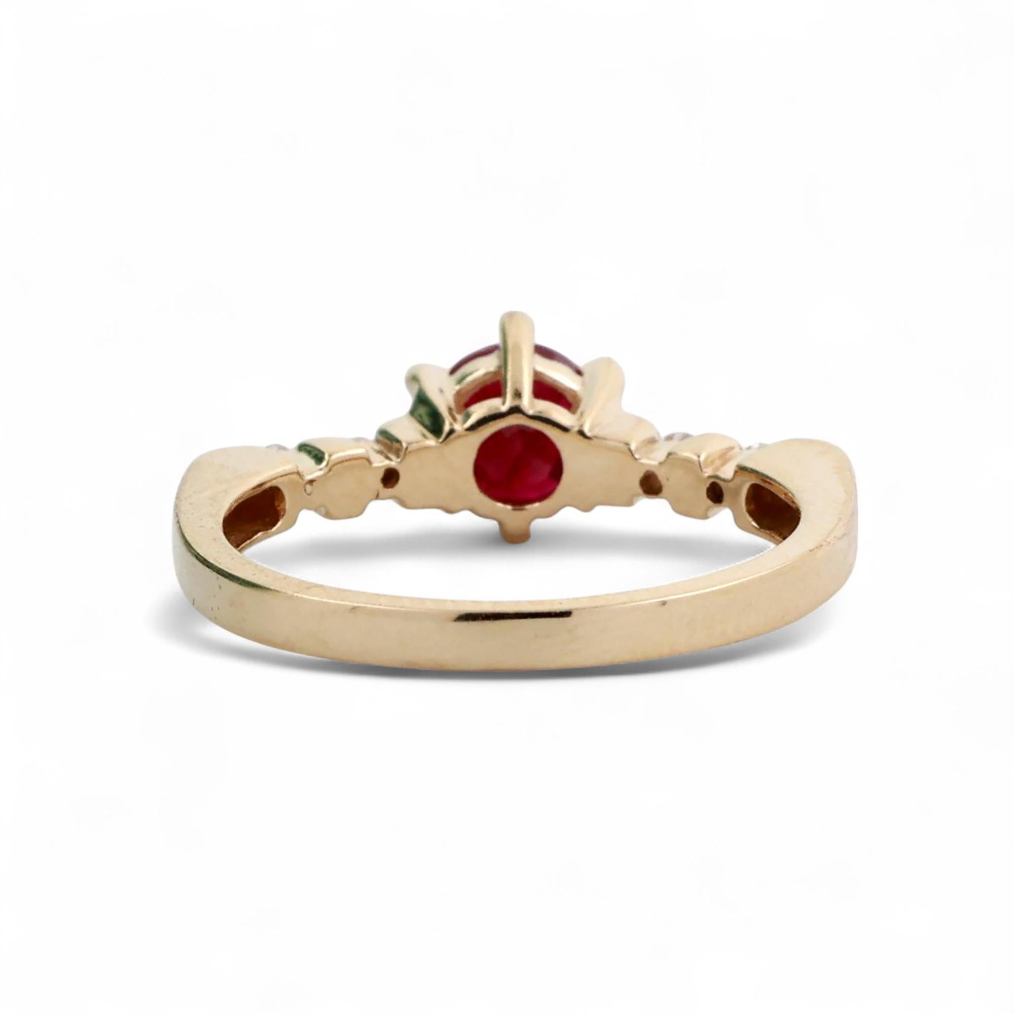 Ruby Solitaire Diamond Accent Ring 9K Yellow Gold 0.63 CTW Size 6.75 Estate