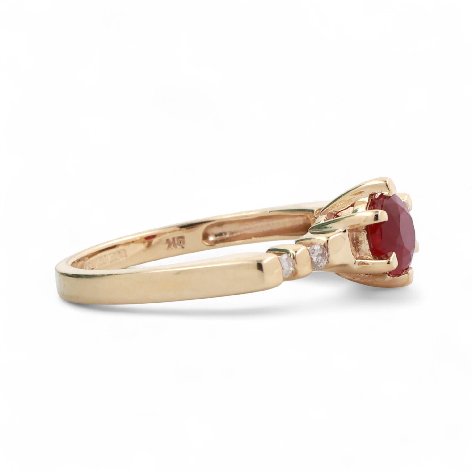 Ruby Solitaire Diamond Accent Ring 9K Yellow Gold 0.63 CTW Size 6.75 Estate