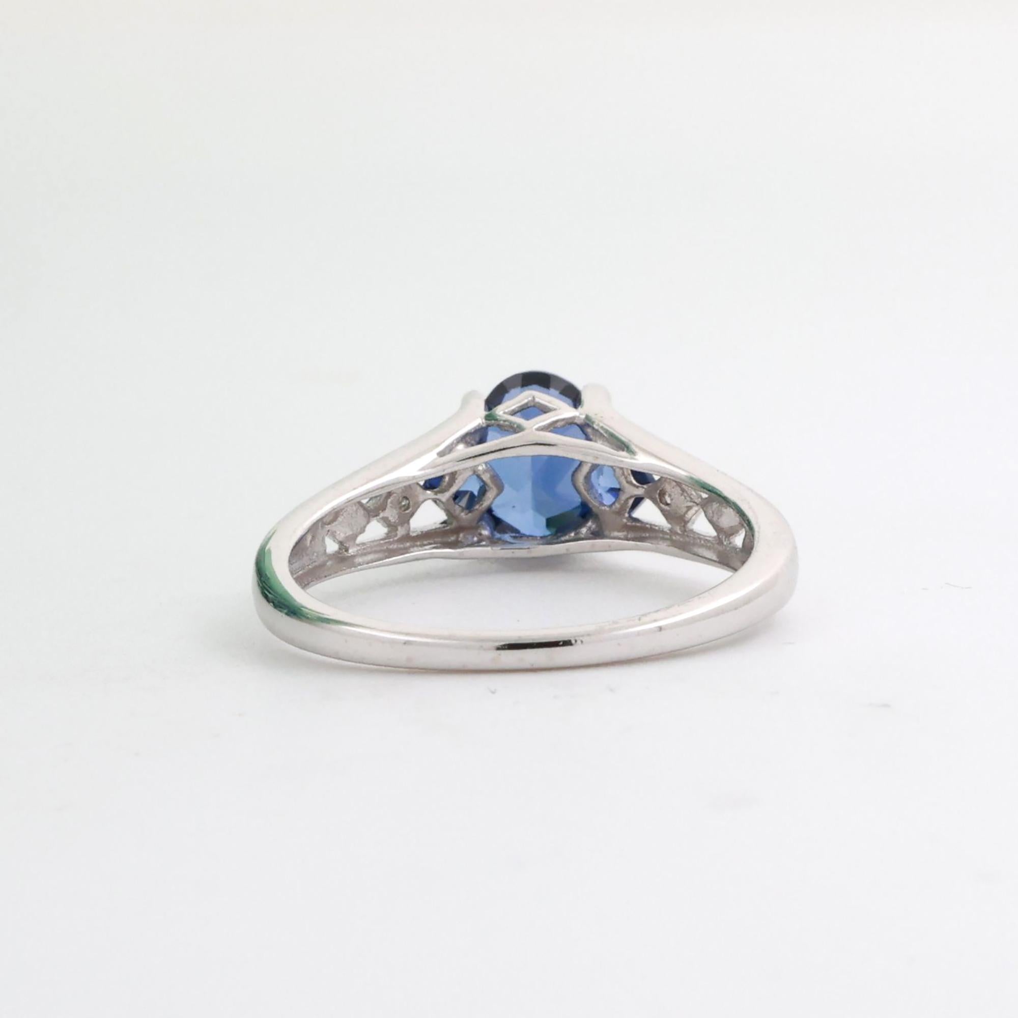 Oval Blue Sapphire Diamond Ring 10K White Gold 1.22 CTW Lab Created Size 6.5