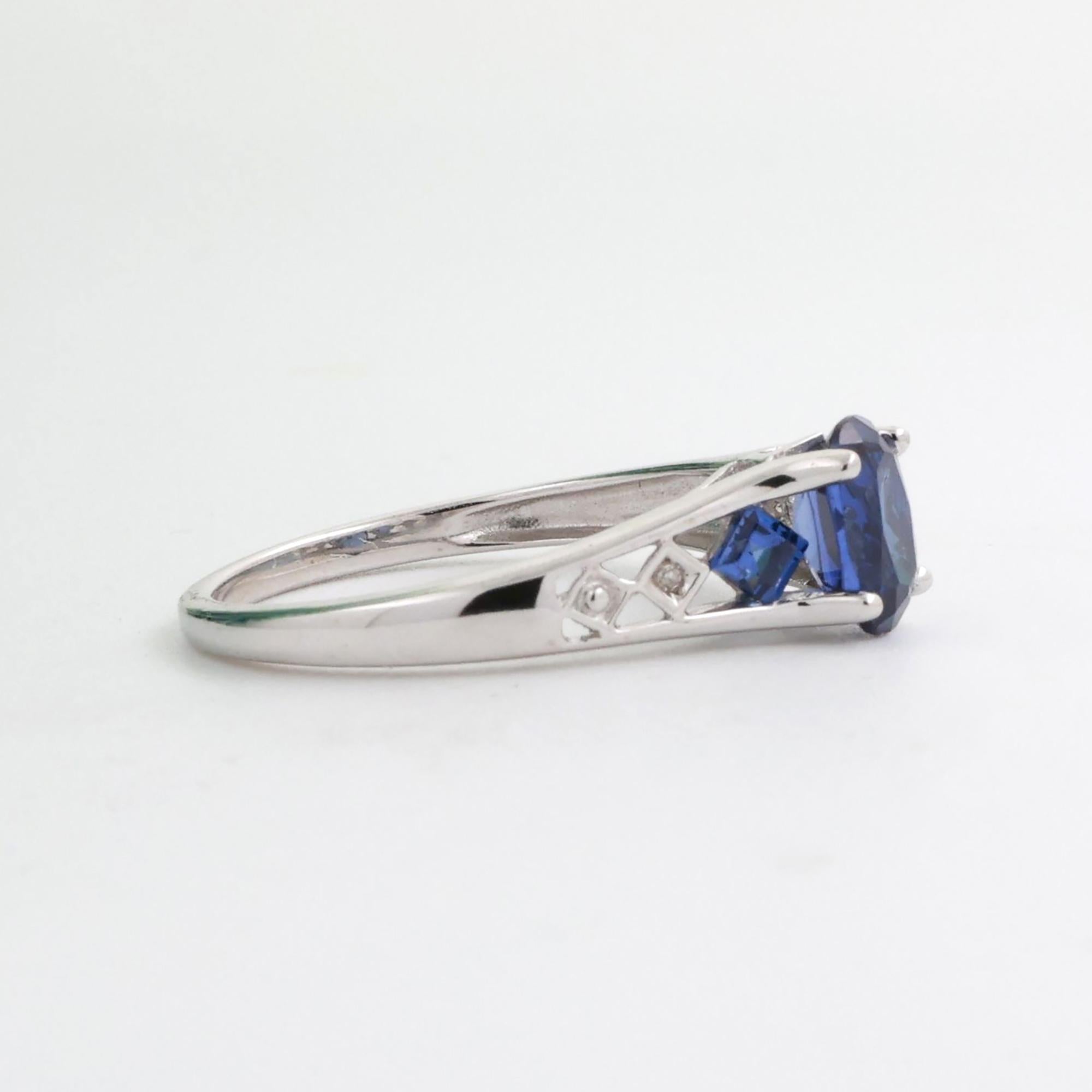 Oval Blue Sapphire Diamond Ring 10K White Gold 1.22 CTW Lab Created Size 6.5